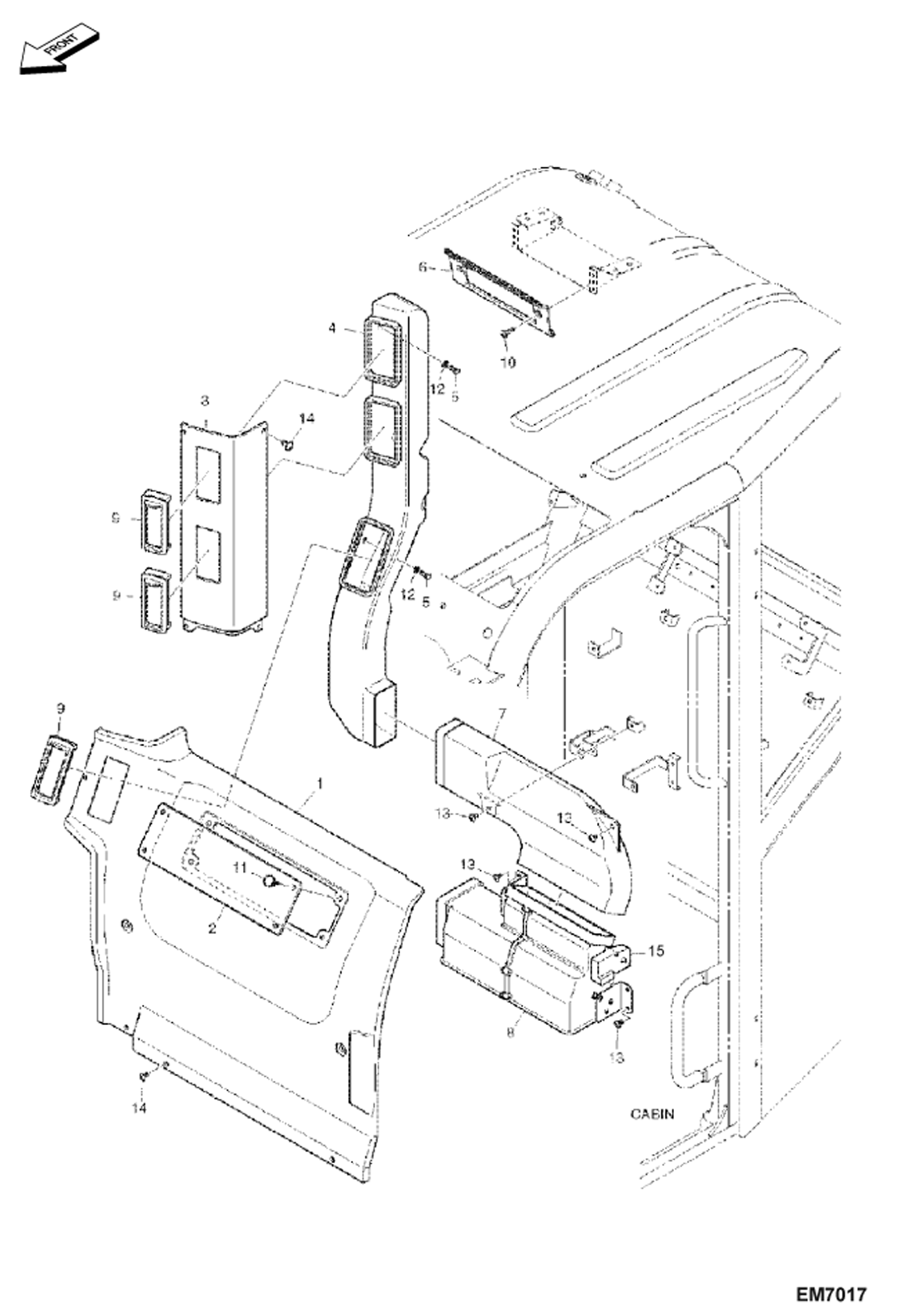 Схема запчастей Bobcat E80 - AIR CONDITIONING (Rear Cover & Ducts) MAIN FRAME