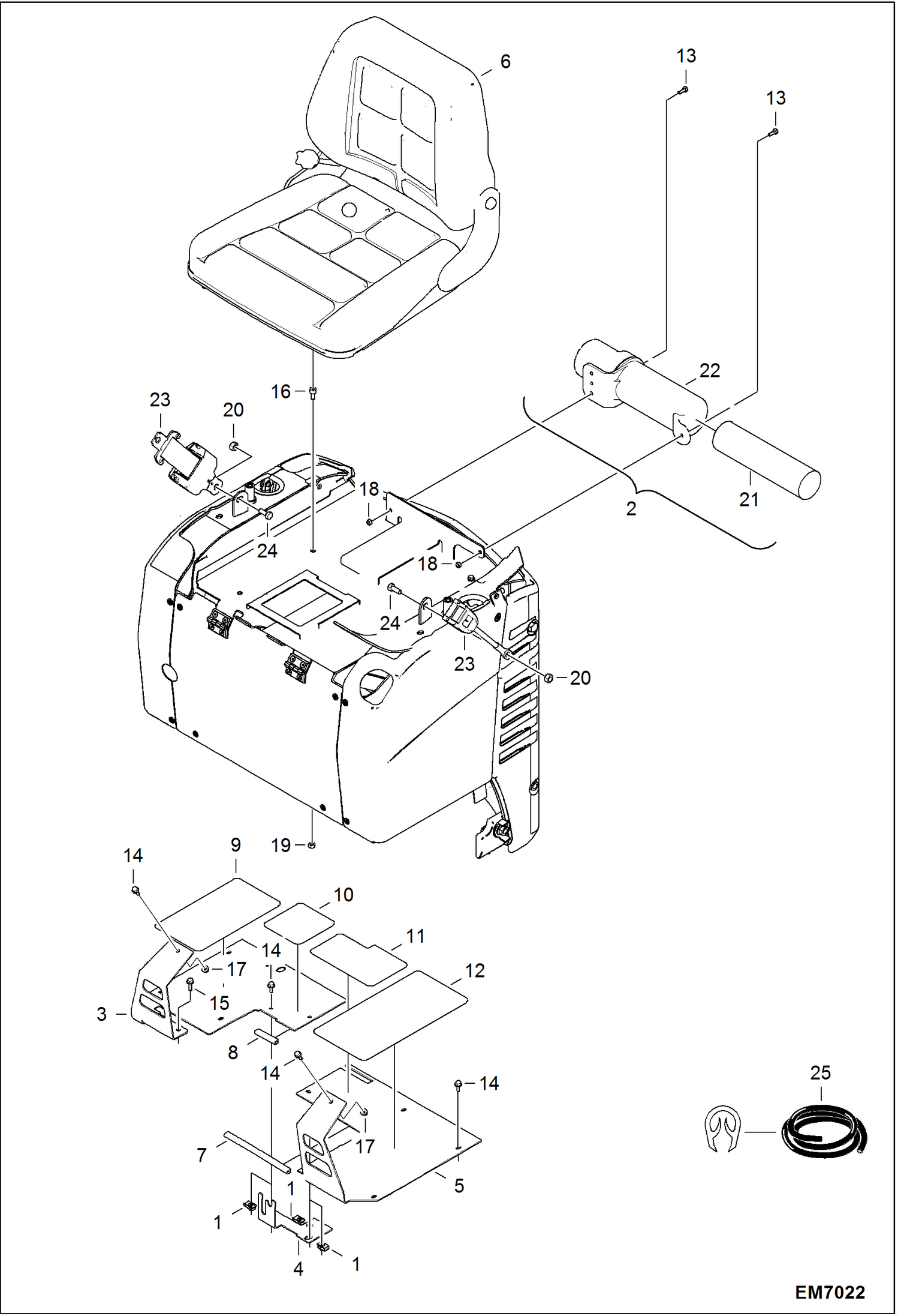 Схема запчастей Bobcat E08 - OPERATOR CAB (Seat) MAIN FRAME