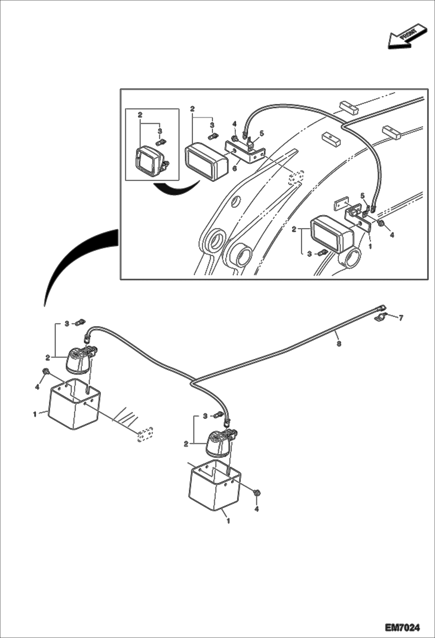 Схема запчастей Bobcat E80 - BOOM WORK LIGHT MAIN FRAME