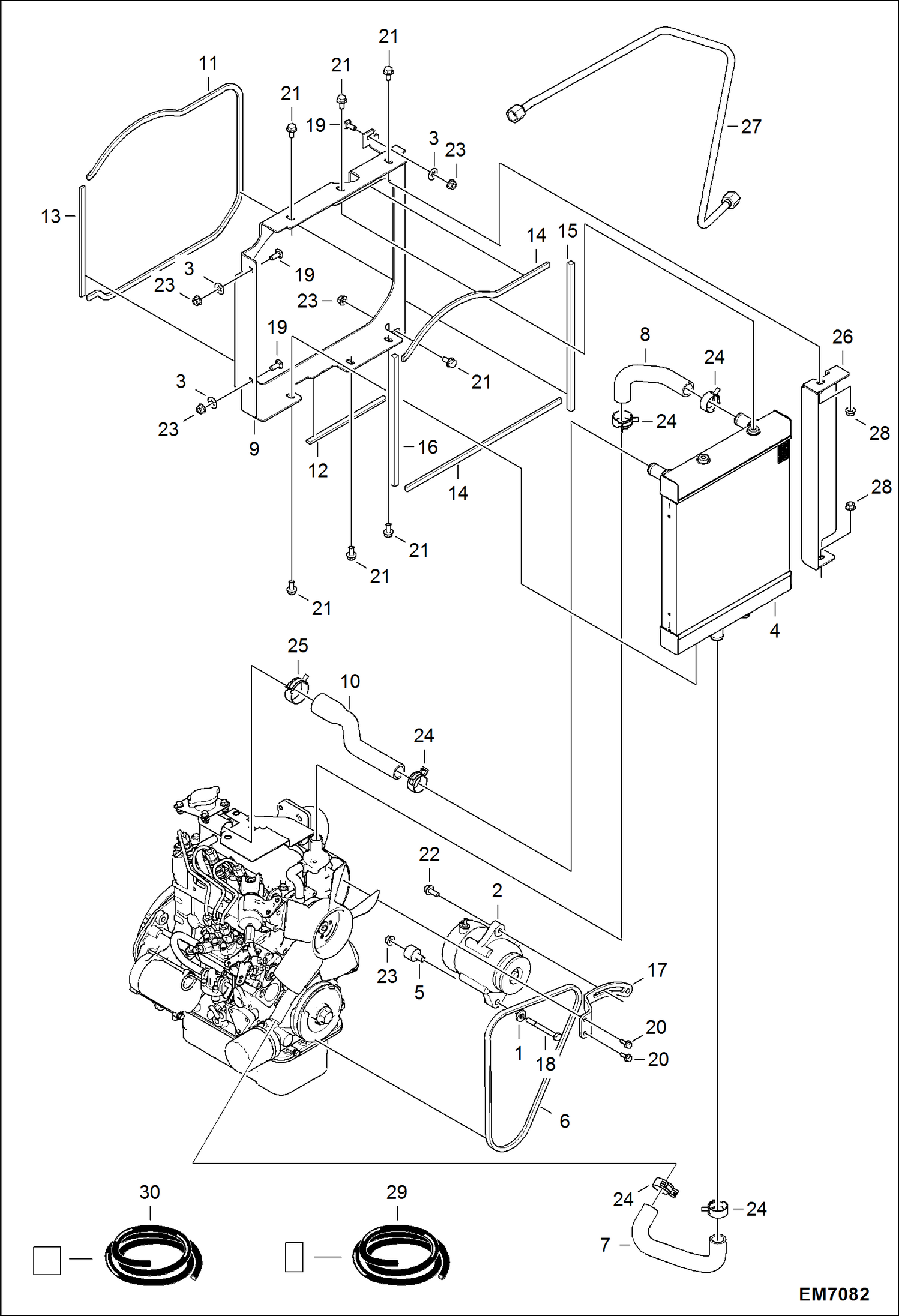 Схема запчастей Bobcat E08 - ENGINE & ATTACHING PARTS (Radiator Water Exchanger) (Belt Drive) POWER UNIT