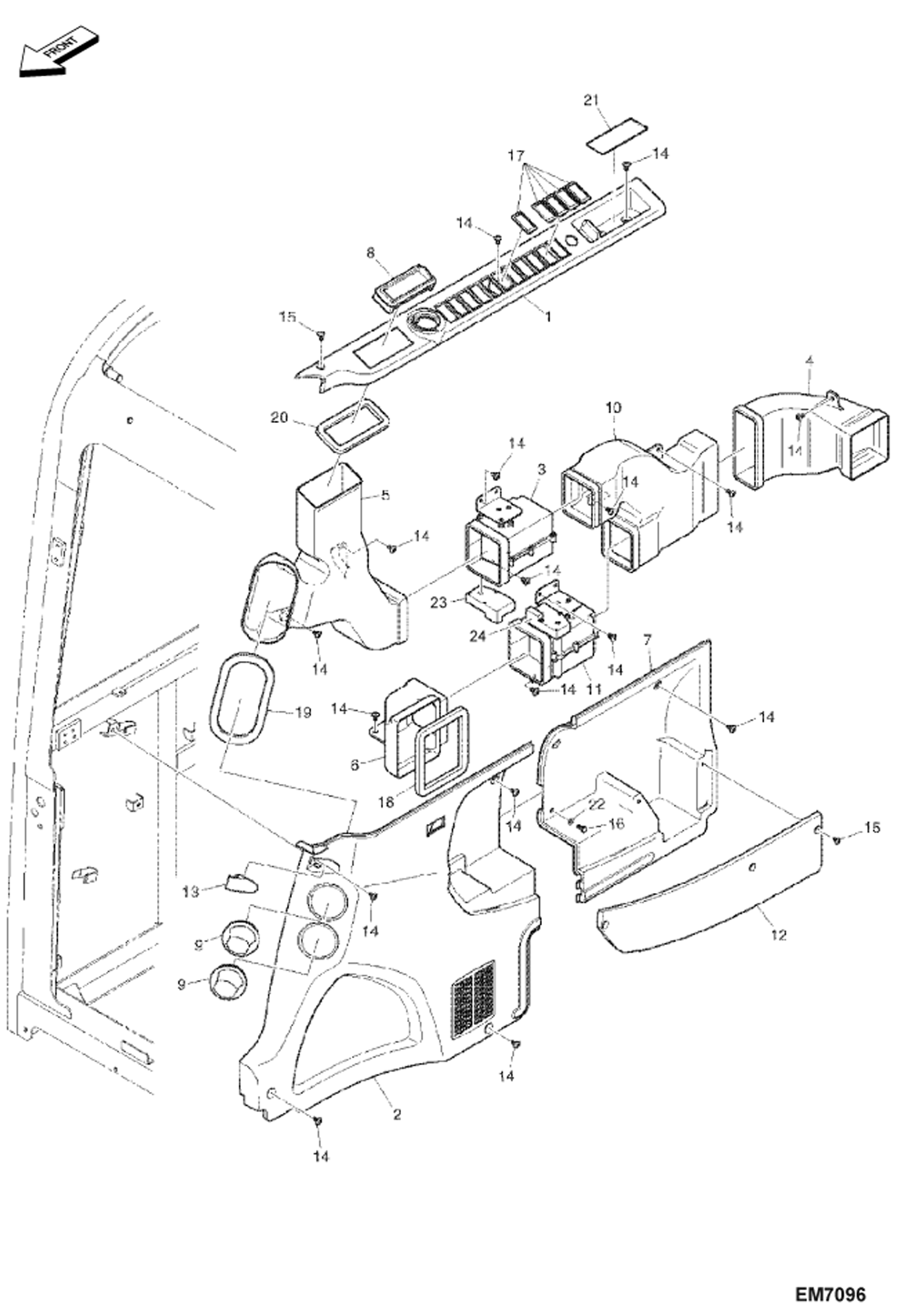 Схема запчастей Bobcat E60 - AIR CONDITIONING (Side Cover & Ducts) MAIN FRAME