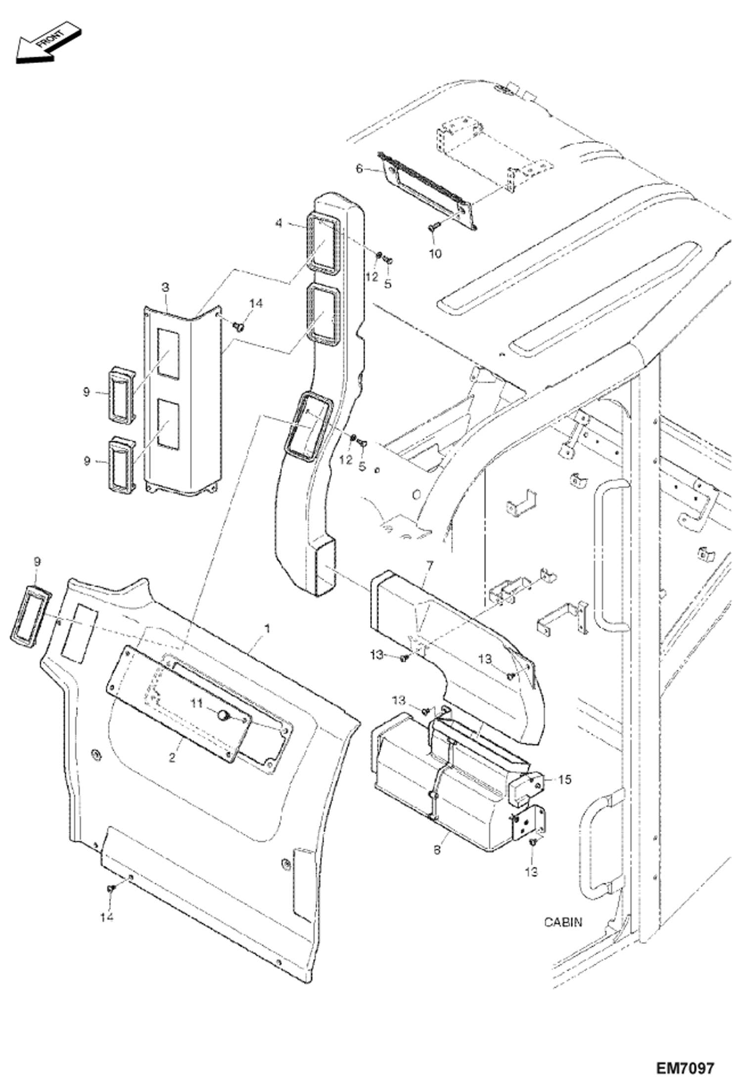 Схема запчастей Bobcat E60 - AIR CONDITIONING (Rear Cover & Ducts) MAIN FRAME