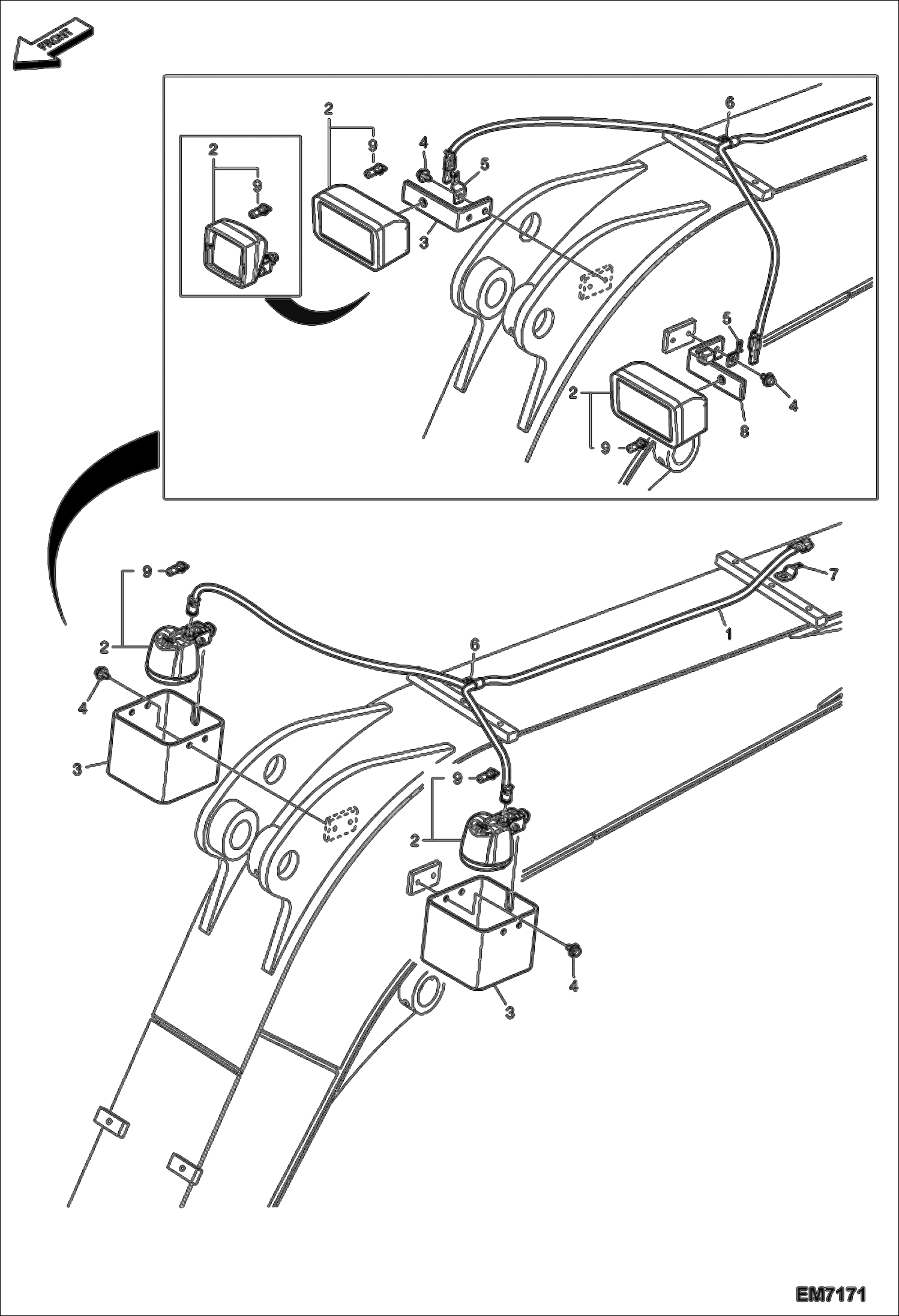 Схема запчастей Bobcat E60 - BOOM WORK LIGHT MAIN FRAME