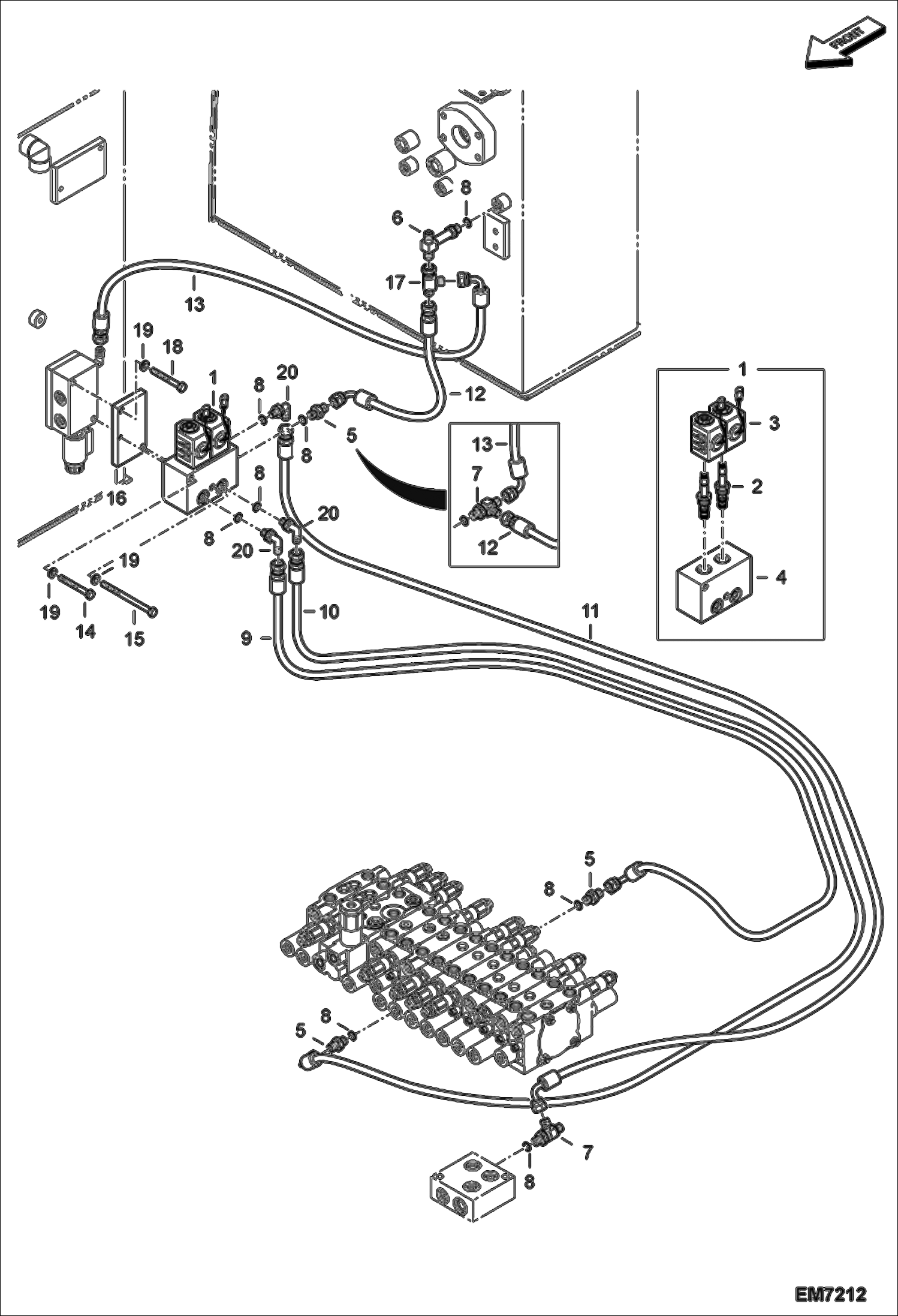 Схема запчастей Bobcat E55W - HYDRAULIC PILOT CIRCUITRY (Two Way) HYDRAULIC SYSTEM