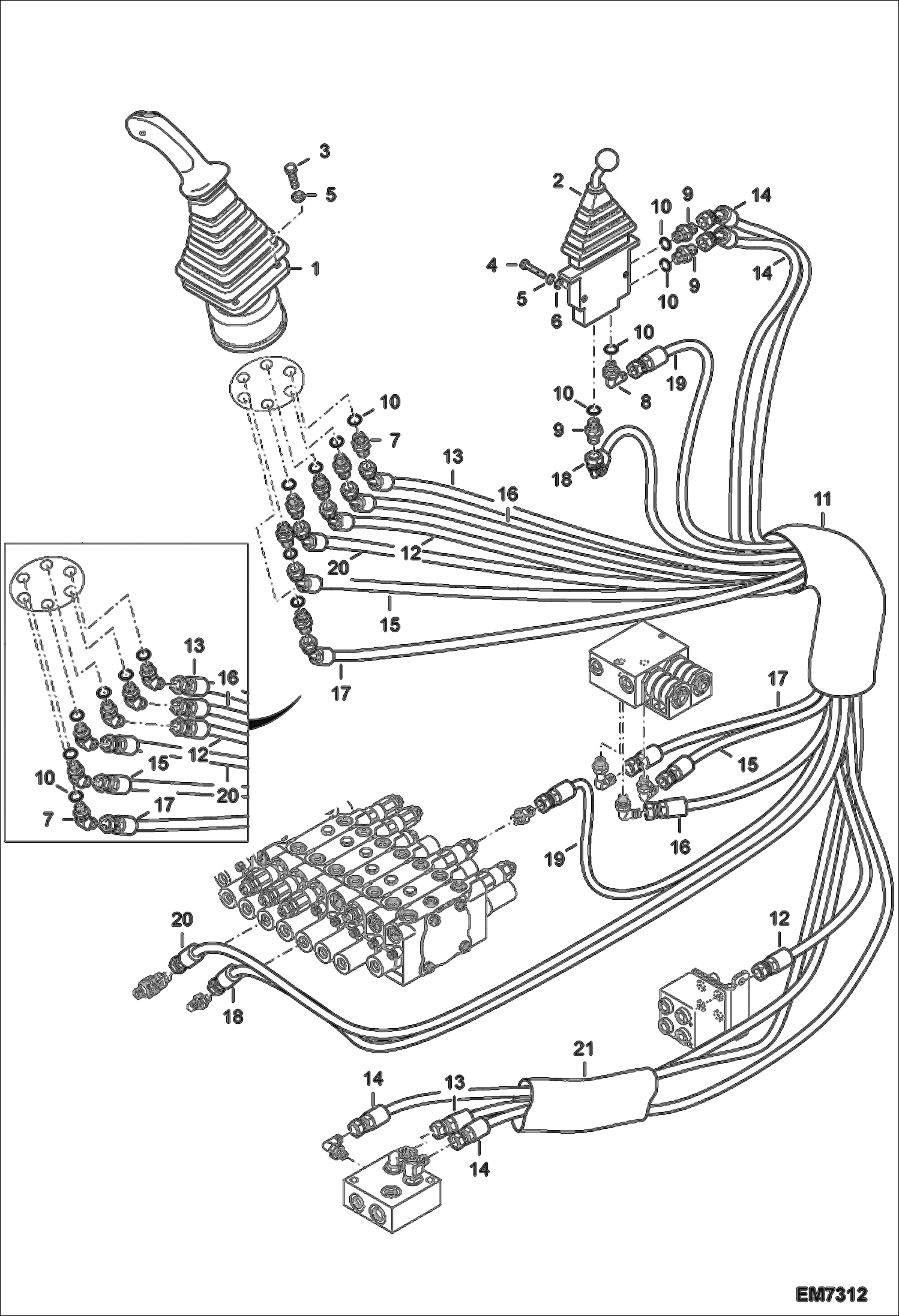 Схема запчастей Bobcat E55W - HYDRAULIC PILOT CIRCUITRY (LH Joystick) (Blade Joystick) HYDRAULIC SYSTEM