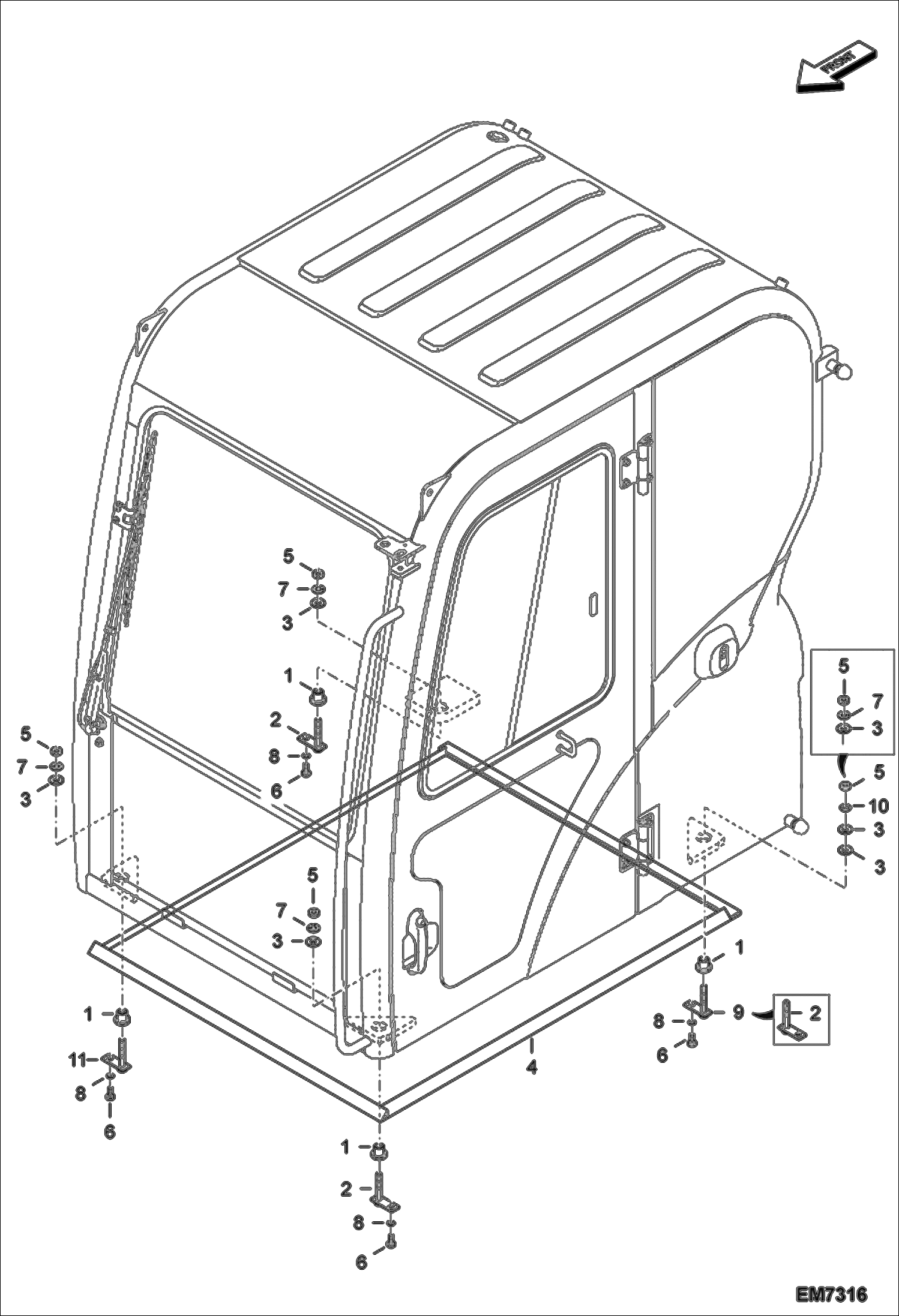 Схема запчастей Bobcat E55W - OPERATOR CAB (Mounting) MAIN FRAME