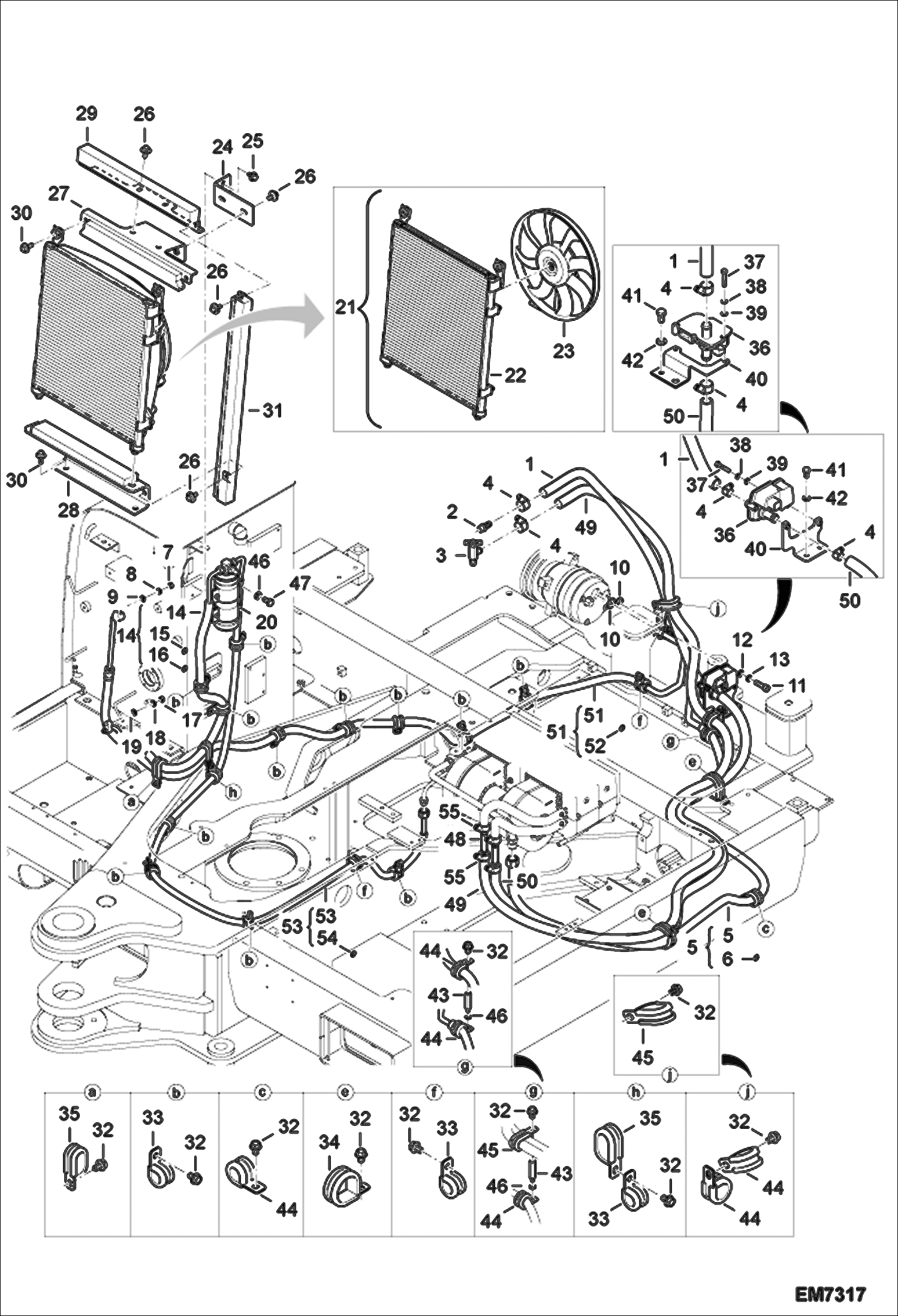 Схема запчастей Bobcat E55W - AIR CONDITIONING (Frame) MAIN FRAME