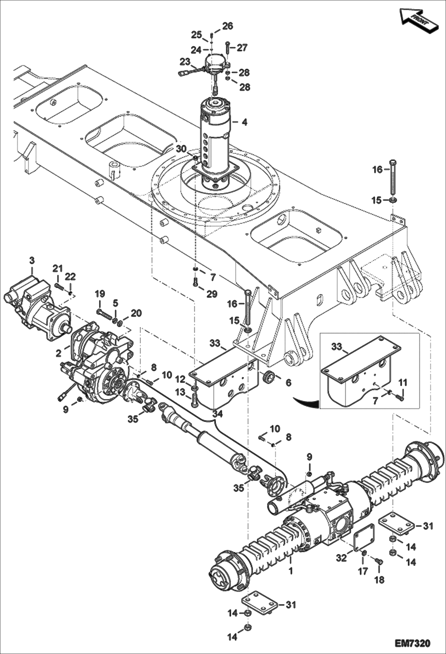 Схема запчастей Bobcat E55W - POWER TRAIN (Rear) UNDERCARRIAGE