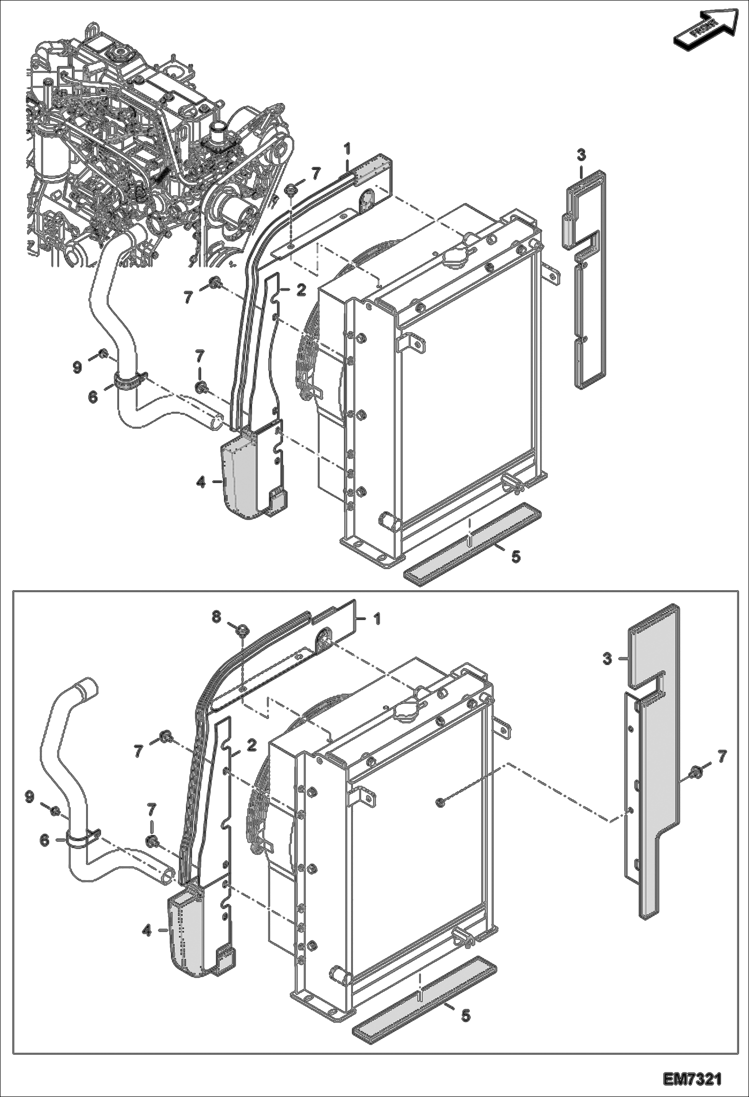 Схема запчастей Bobcat E55W - UPPERSTRUCTURE (Baffle Covers) MAIN FRAME