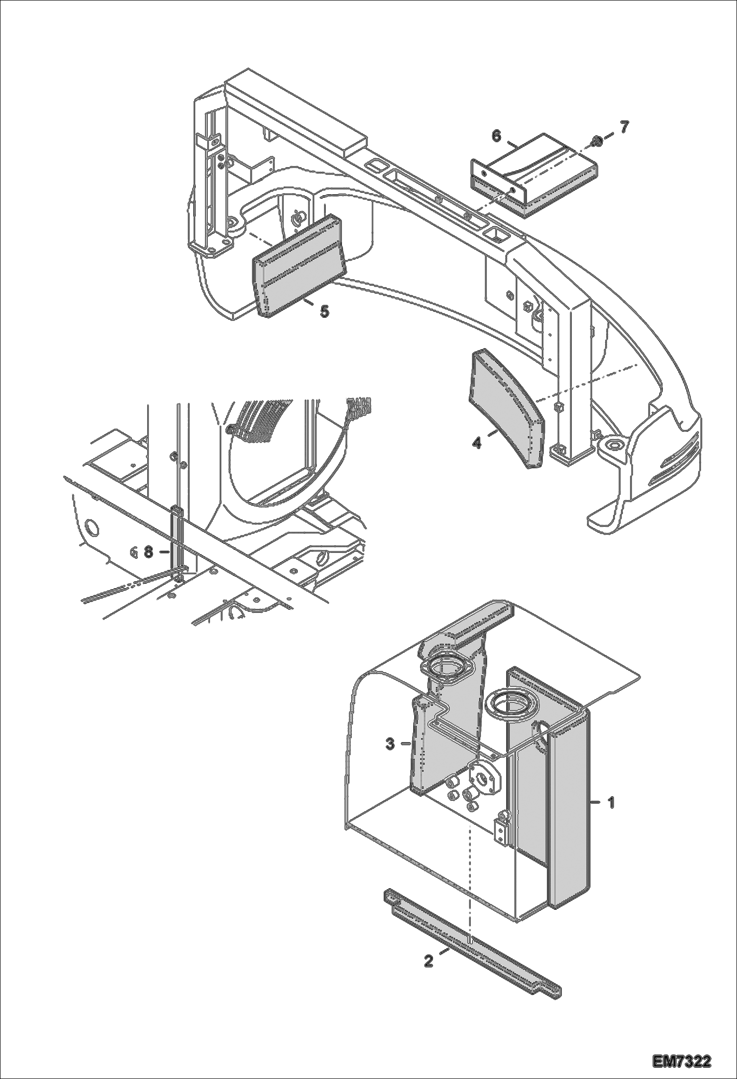 Схема запчастей Bobcat E55W - SOUND INSULATION MAIN FRAME