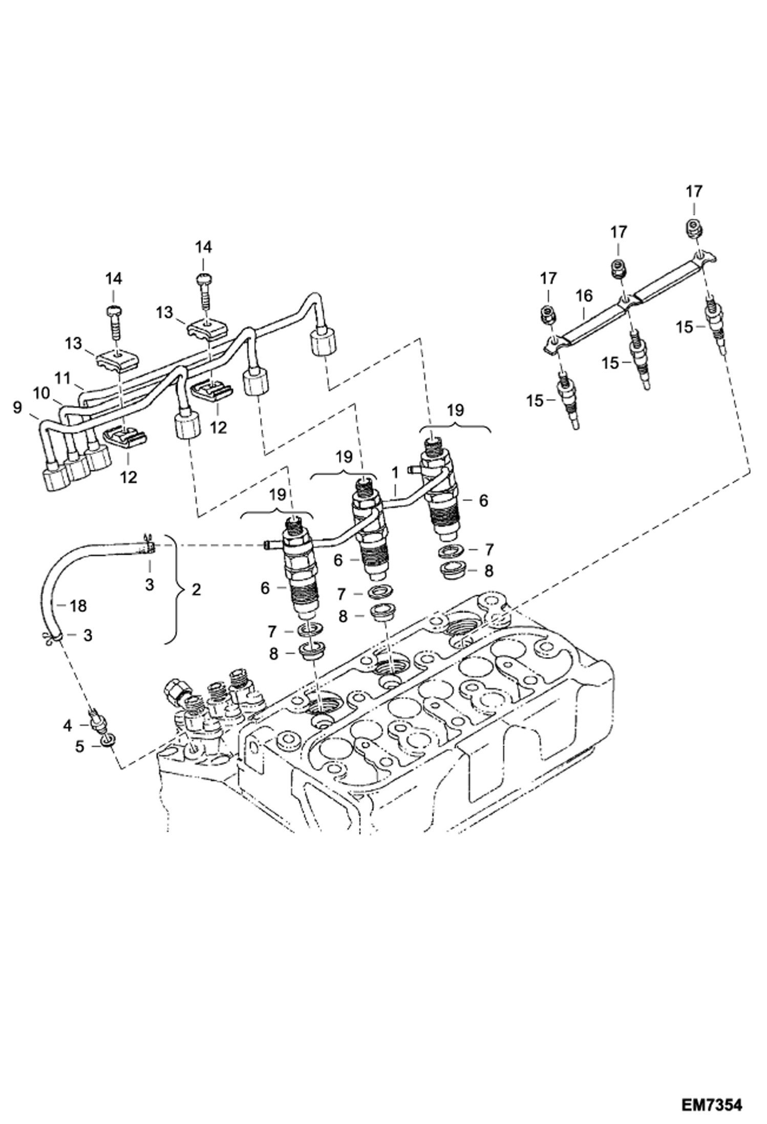 Схема запчастей Bobcat 418 - NOZZLE HOLDER AND GLOW PLUG POWER UNIT