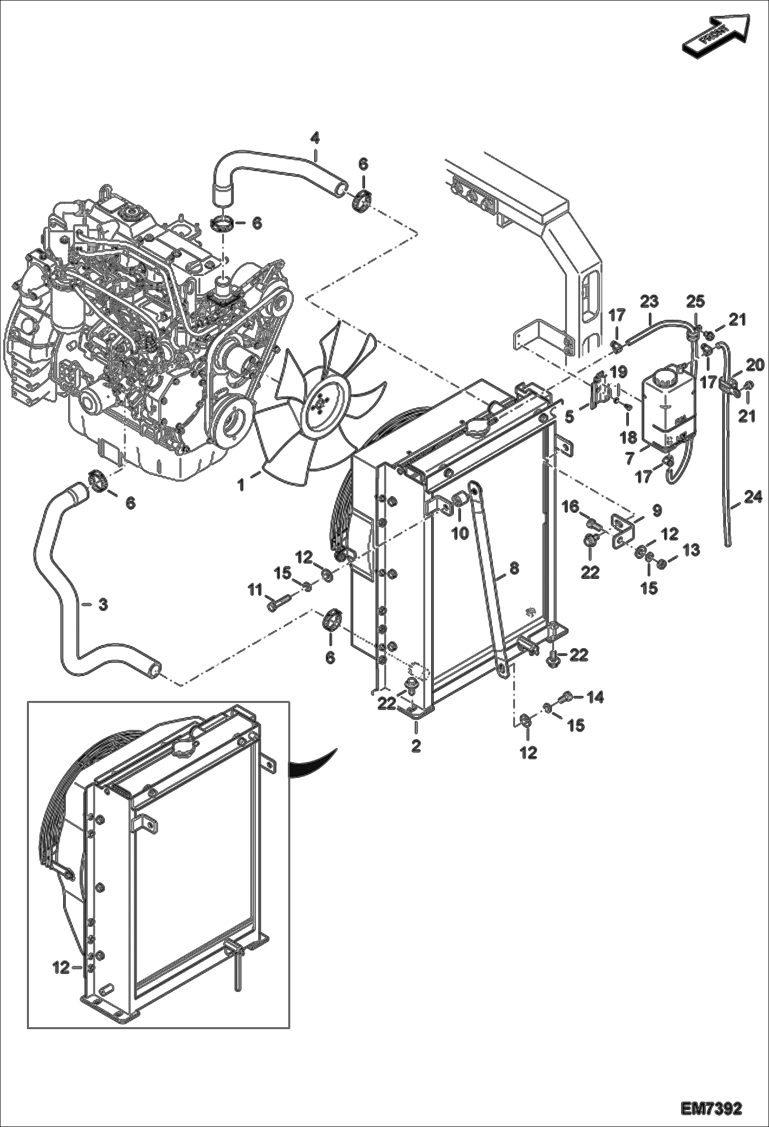 Схема запчастей Bobcat E55W - ENGINE & ATTACHING PARTS (Radiator Mounting) POWER UNIT