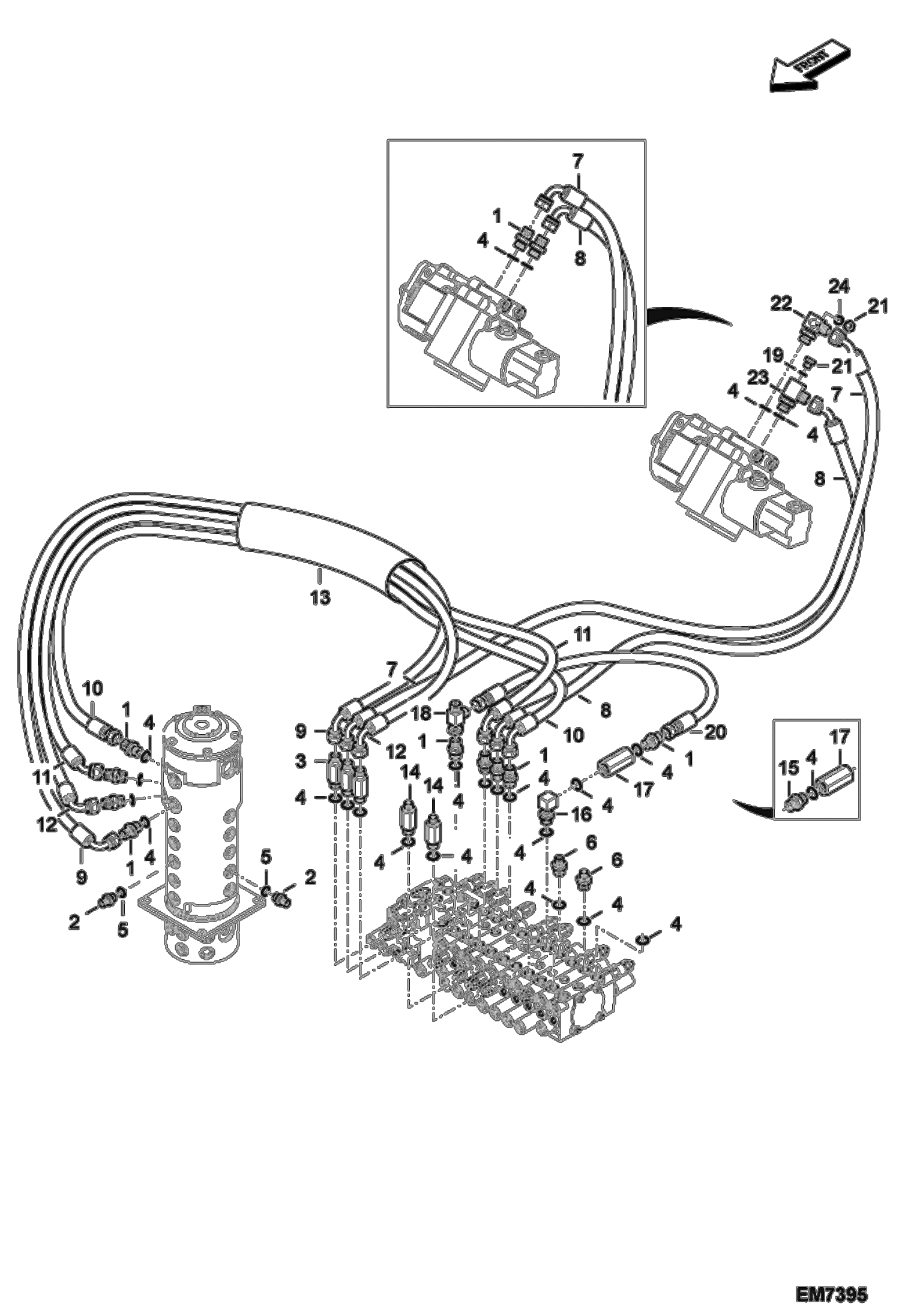 Схема запчастей Bobcat E55W - HYDRAULIC CIRCUITRY (Swivel Joint) (Hydrostatic Pump) HYDRAULIC SYSTEM