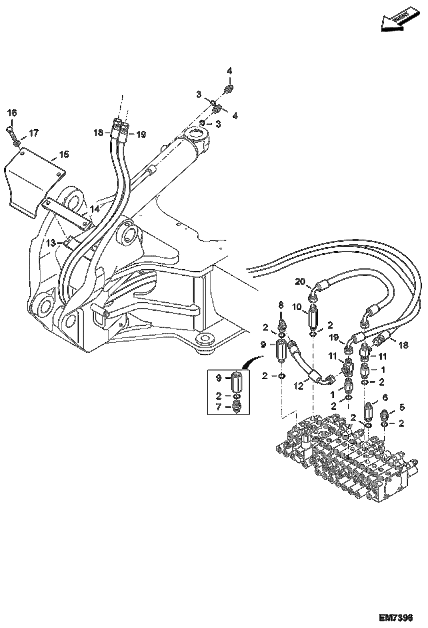 Схема запчастей Bobcat E55W - HYDRAULIC CIRCUITRY (Work Hoses) (Arm) HYDRAULIC SYSTEM