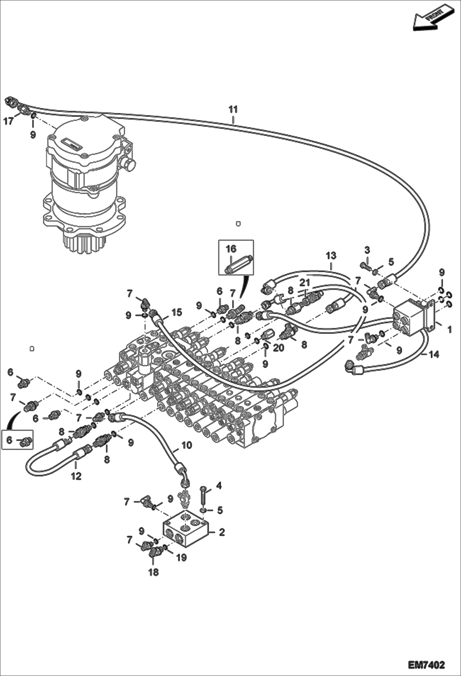 Схема запчастей Bobcat E55W - HYDRAULIC PILOT CIRCUITRY (Slew Motor, Shuttle Valve) HYDRAULIC SYSTEM