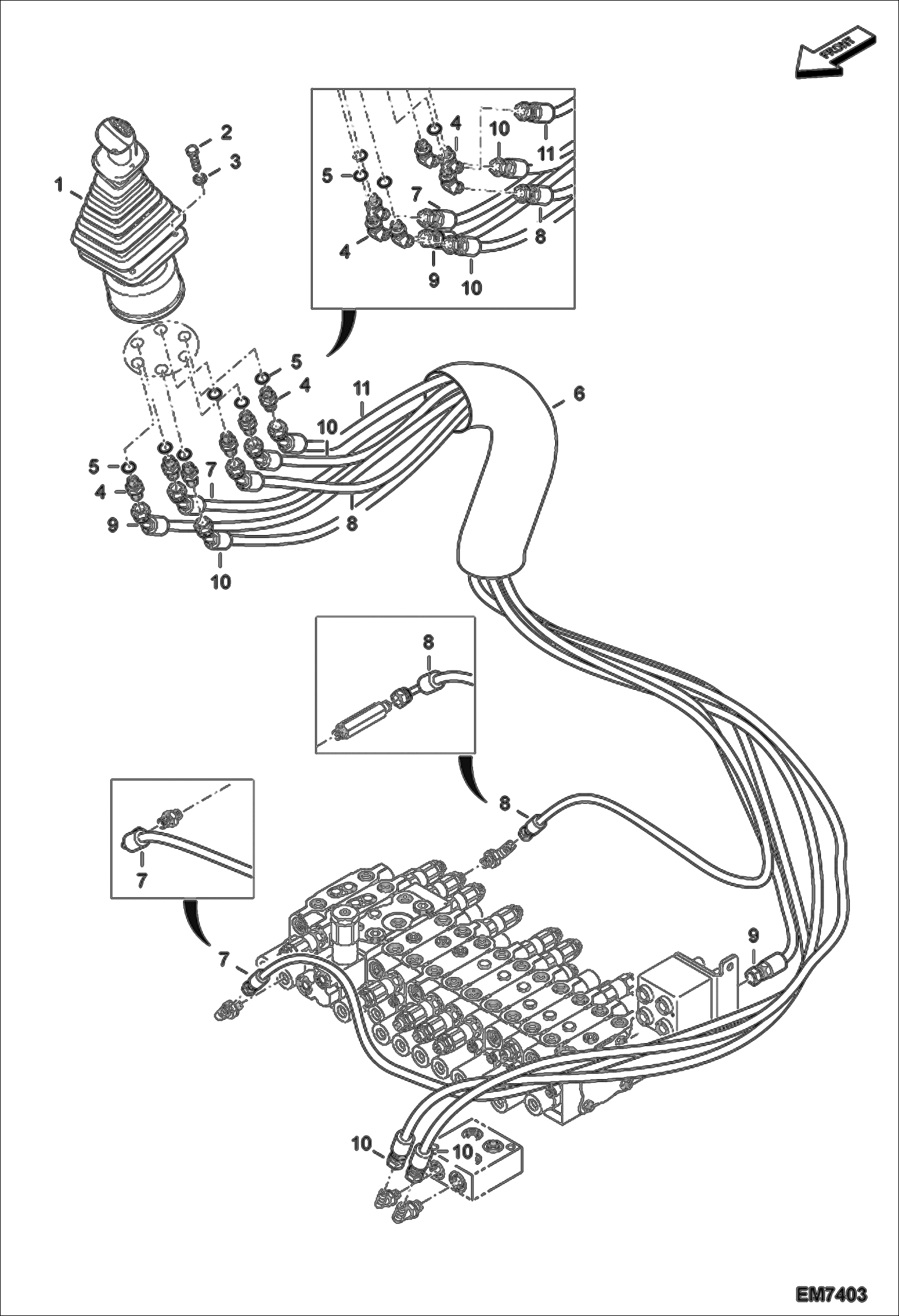 Схема запчастей Bobcat E55W - HYDRAULIC PILOT CIRCUITRY (RH Joystick) HYDRAULIC SYSTEM