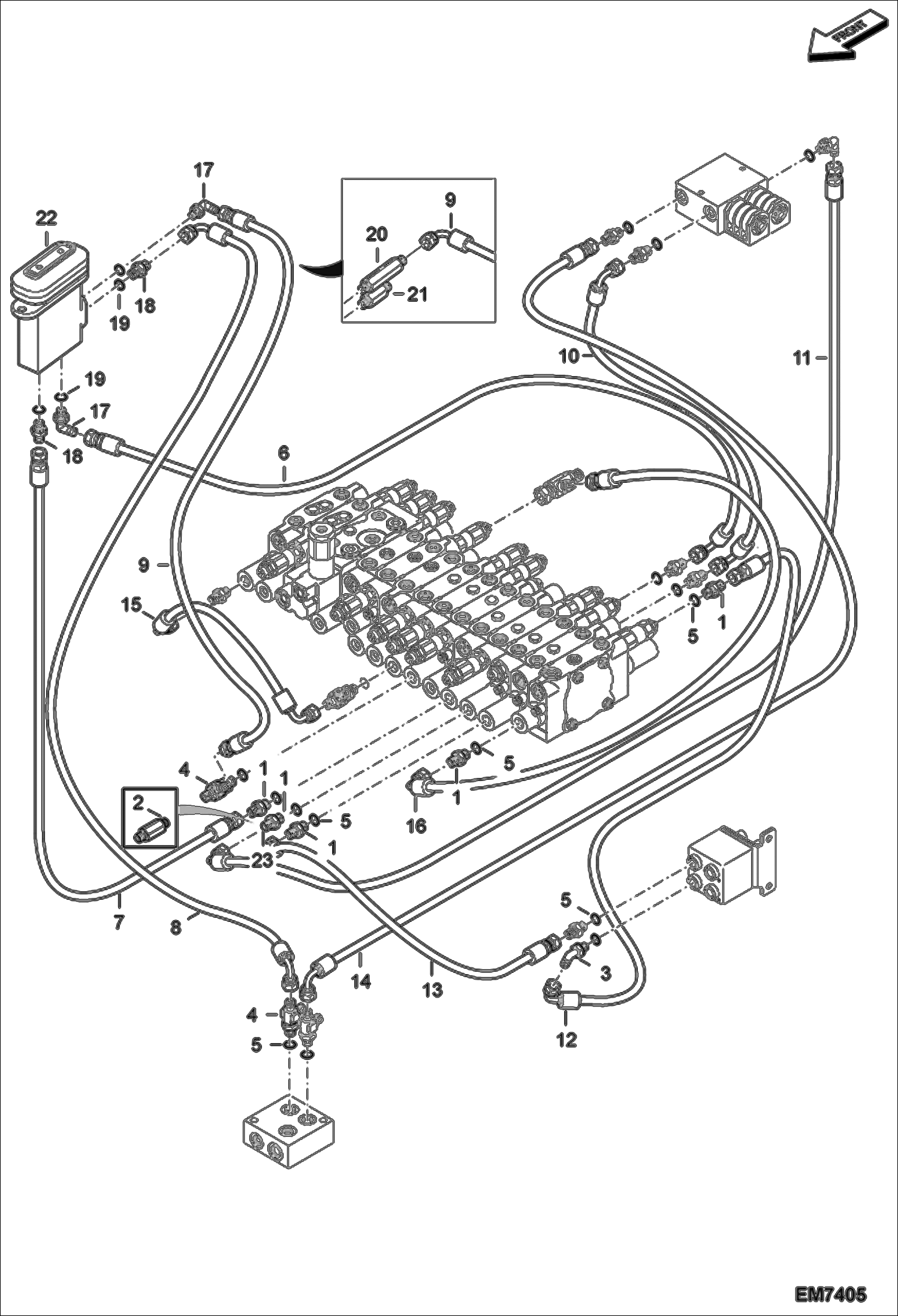 Схема запчастей Bobcat E55W - HYDRAULIC PILOT CIRCUITRY (2nd Auxiliary/Rotation Valve) HYDRAULIC SYSTEM