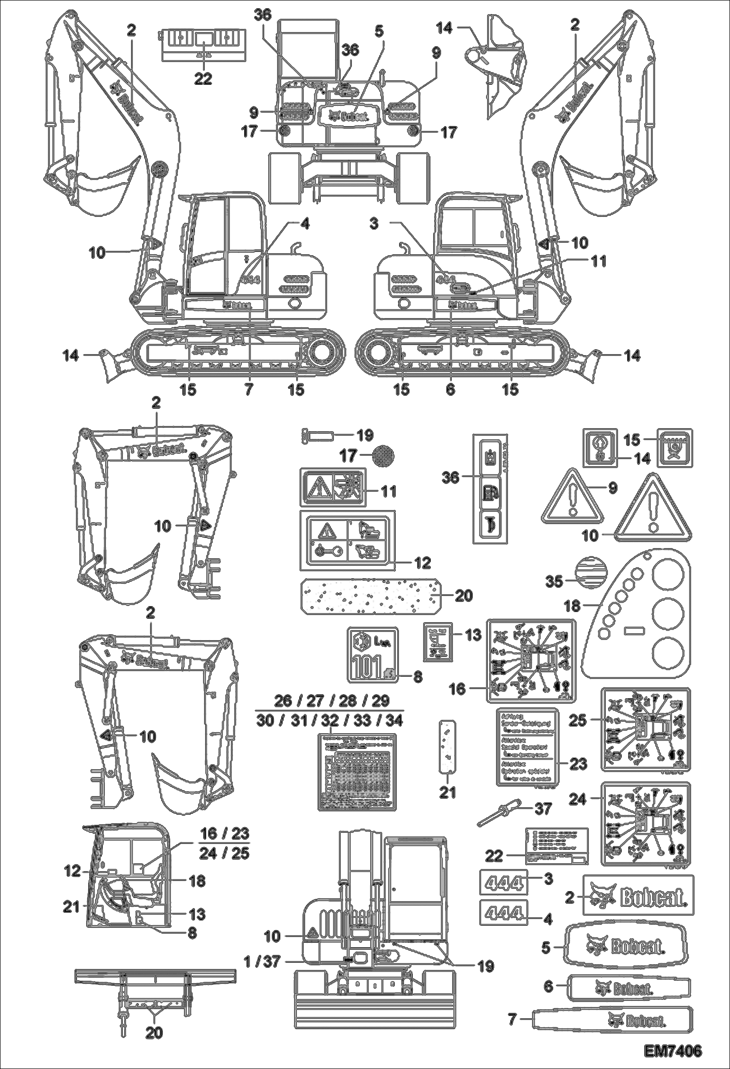 Схема запчастей Bobcat 444 - DECALS ACCESSORIES & OPTIONS