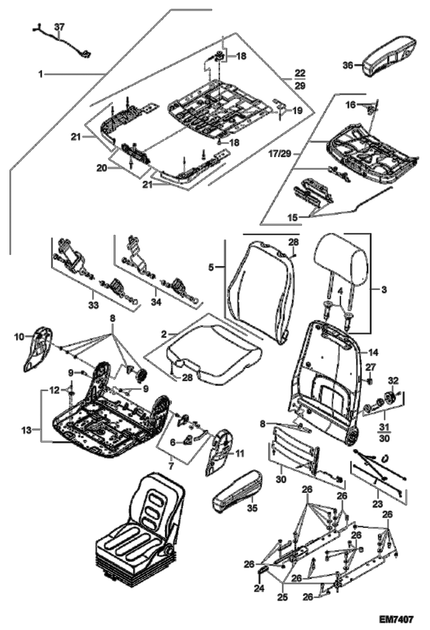 Схема запчастей Bobcat 444 - OPERATOR SEAT WITH HEATING MSG 95-08 (New version) CONTROLS