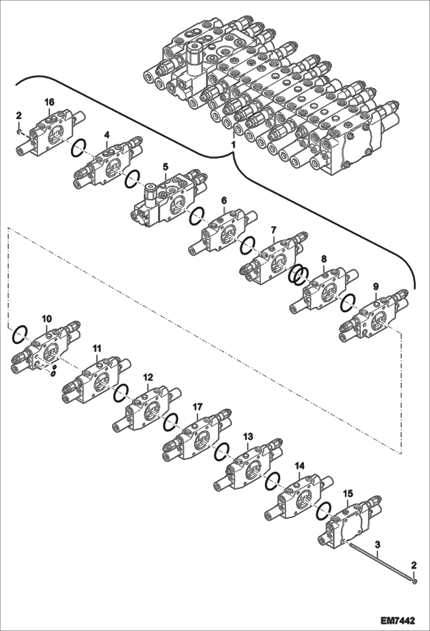 Схема запчастей Bobcat E55W - CONTROL VALVE HYDRAULIC SYSTEM