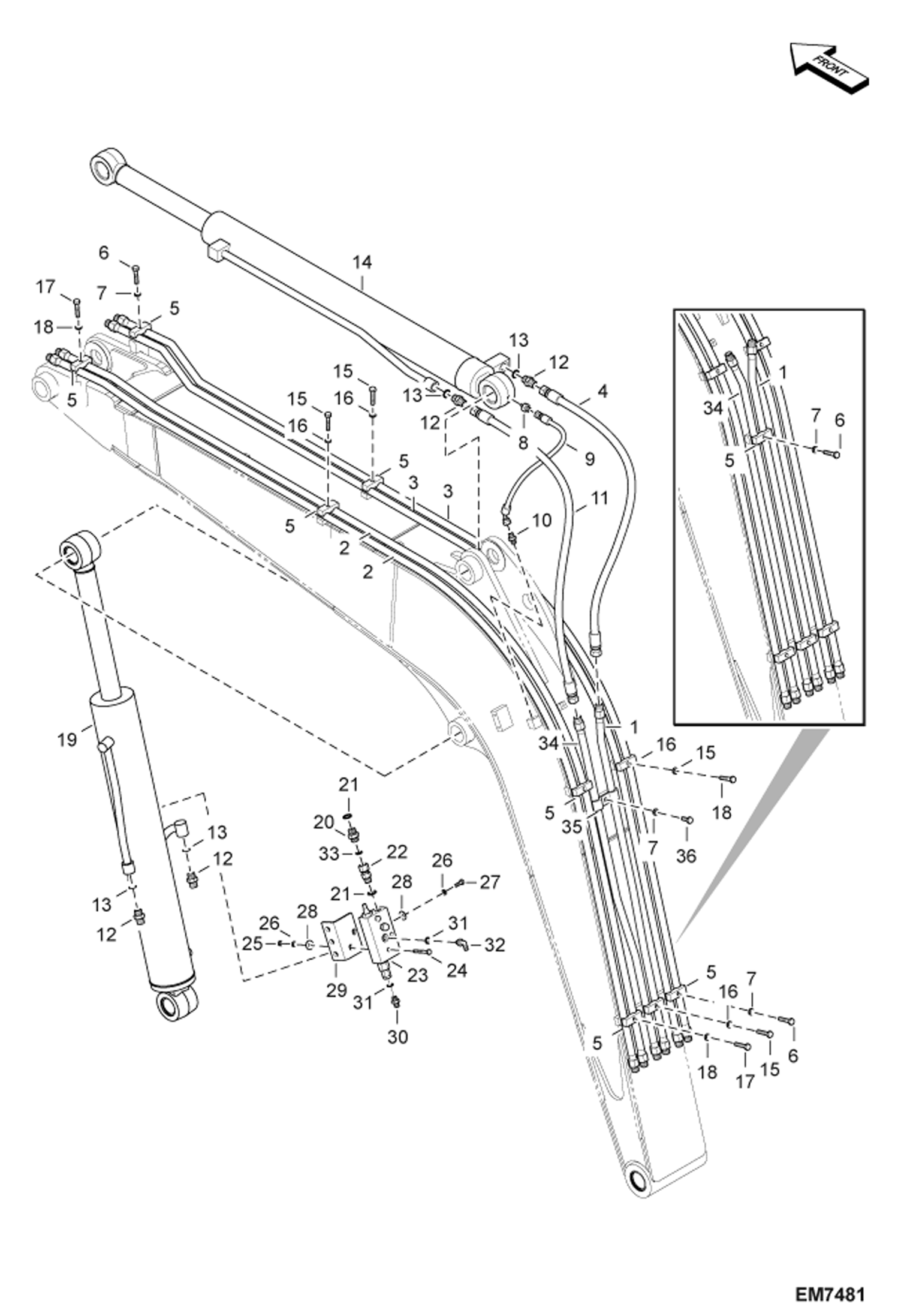 Схема запчастей Bobcat E55W - HYDRAULIC CIRCUITRY (Boom) (Arm Cylinder) (Boom Cylinder) HYDRAULIC SYSTEM