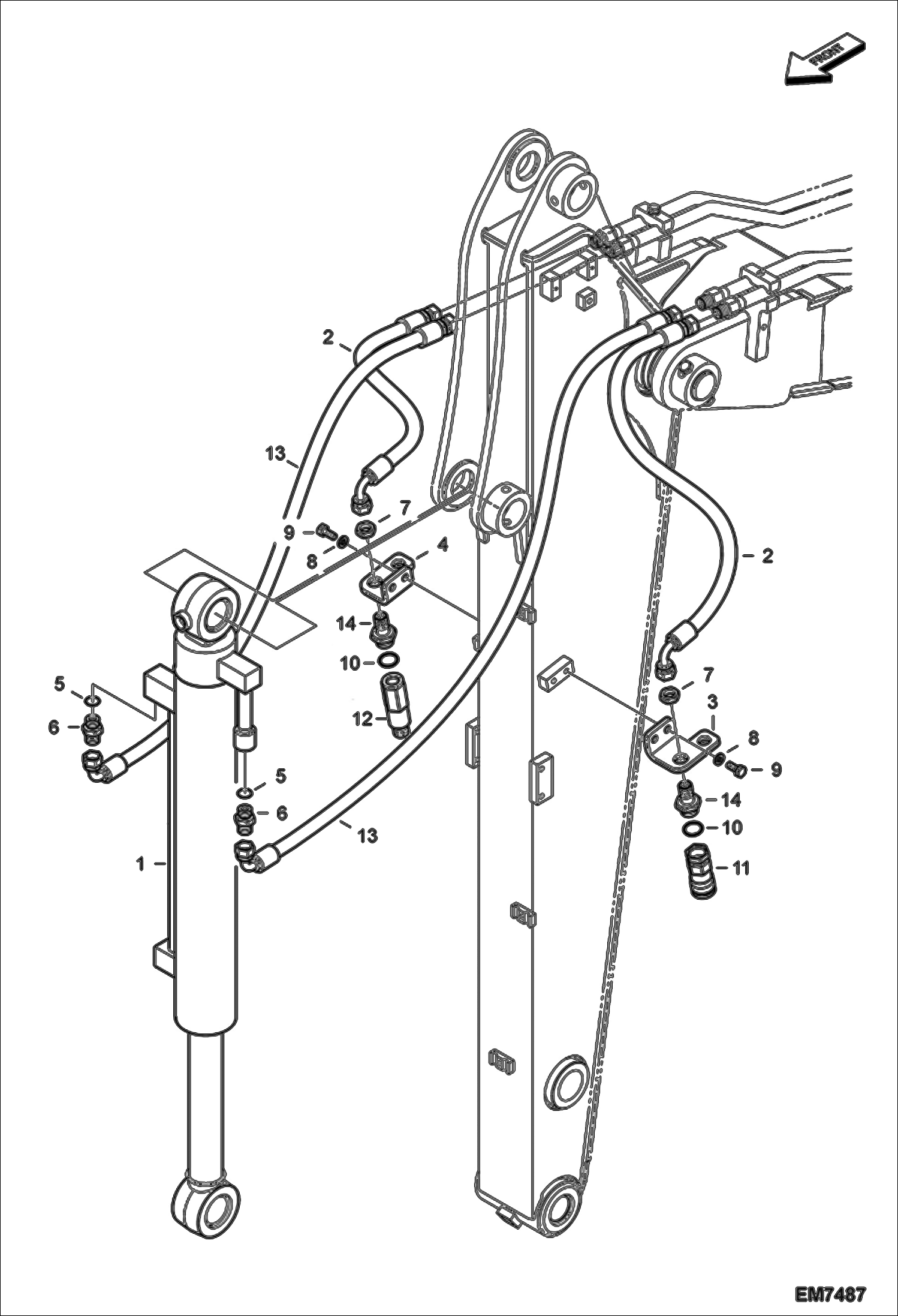 Схема запчастей Bobcat E55W - HYDRAULIC CIRCUITRY (Arm 1.6 m) HYDRAULIC SYSTEM