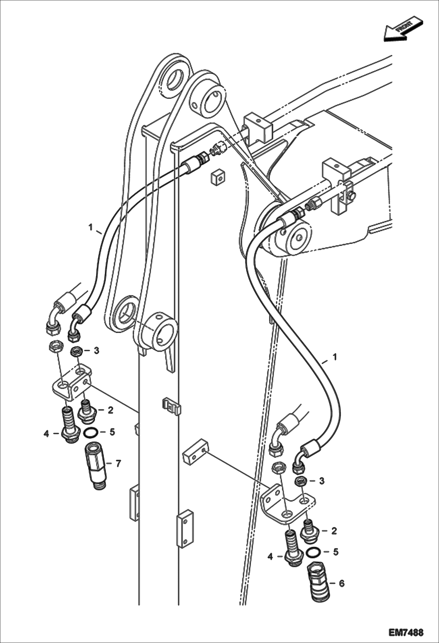 Схема запчастей Bobcat E55W - HYDRAULIC CIRCUITRY (Arm 1.6 m) (2nd Auxiliary/Rotation) HYDRAULIC SYSTEM