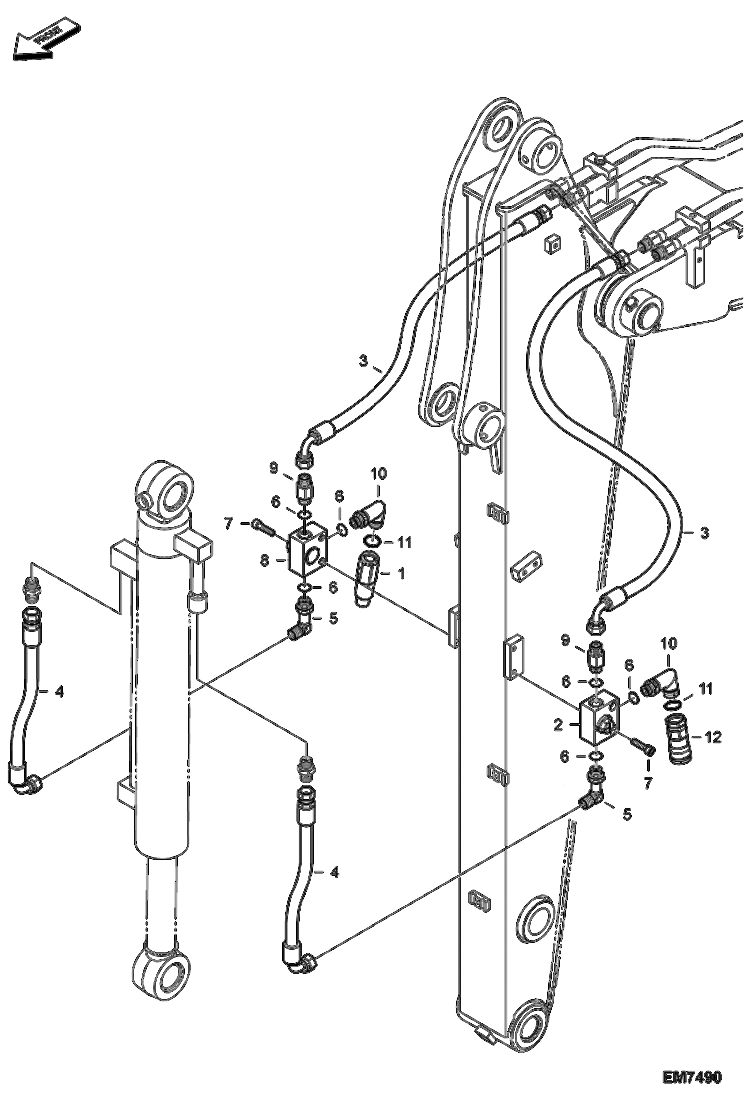 Схема запчастей Bobcat E55W - HYDRAULIC CIRCUITRY (Arm 1.6 m) (3rd Auxiliary/Clamshell) HYDRAULIC SYSTEM