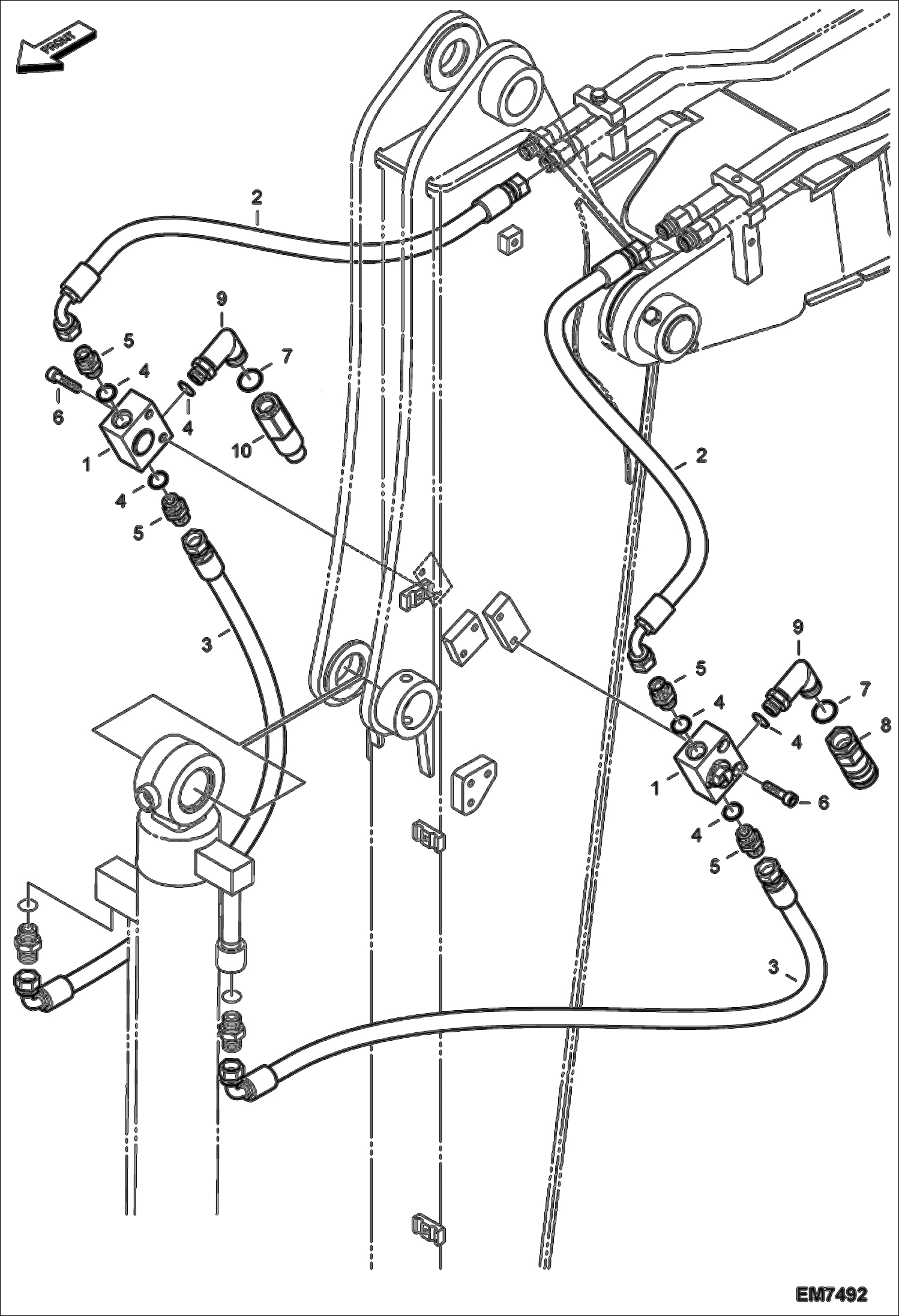 Схема запчастей Bobcat E55W - HYDRAULIC CIRCUITRY (Arm 1.9 m) (3rd Auxiliary/Clamshell) HYDRAULIC SYSTEM