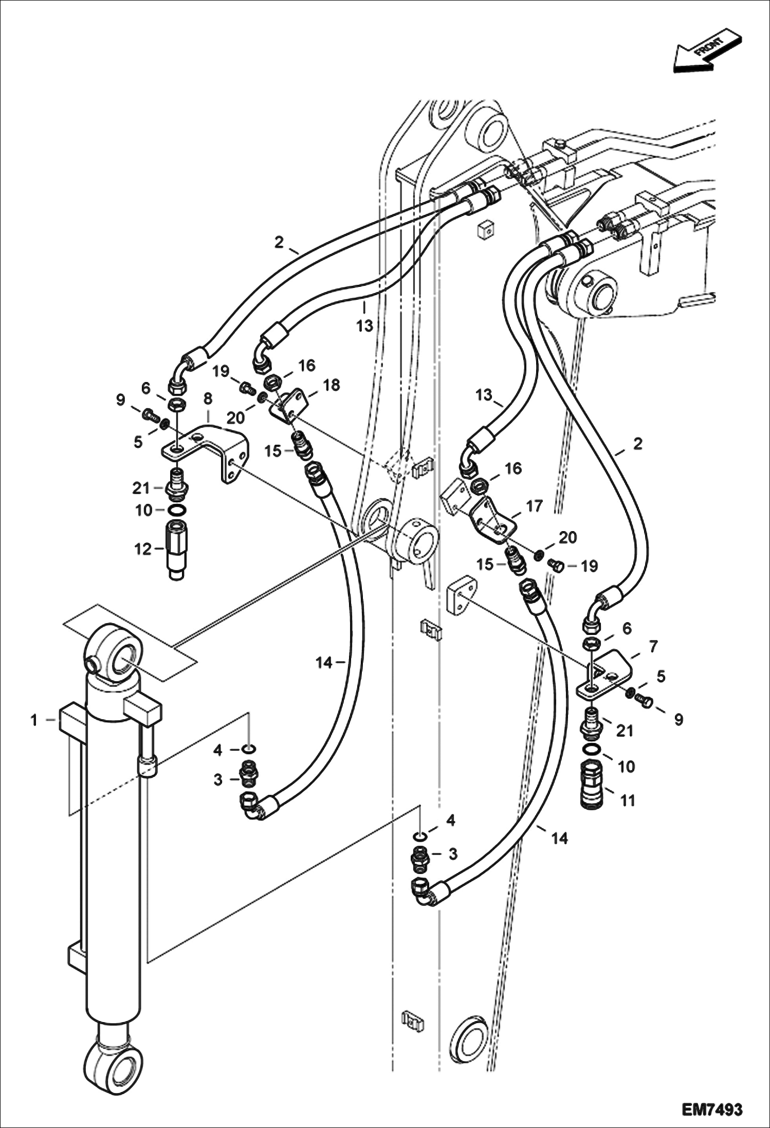 Схема запчастей Bobcat E55W - HYDRAULIC CIRCUITRY (Arm 1.9 m) HYDRAULIC SYSTEM