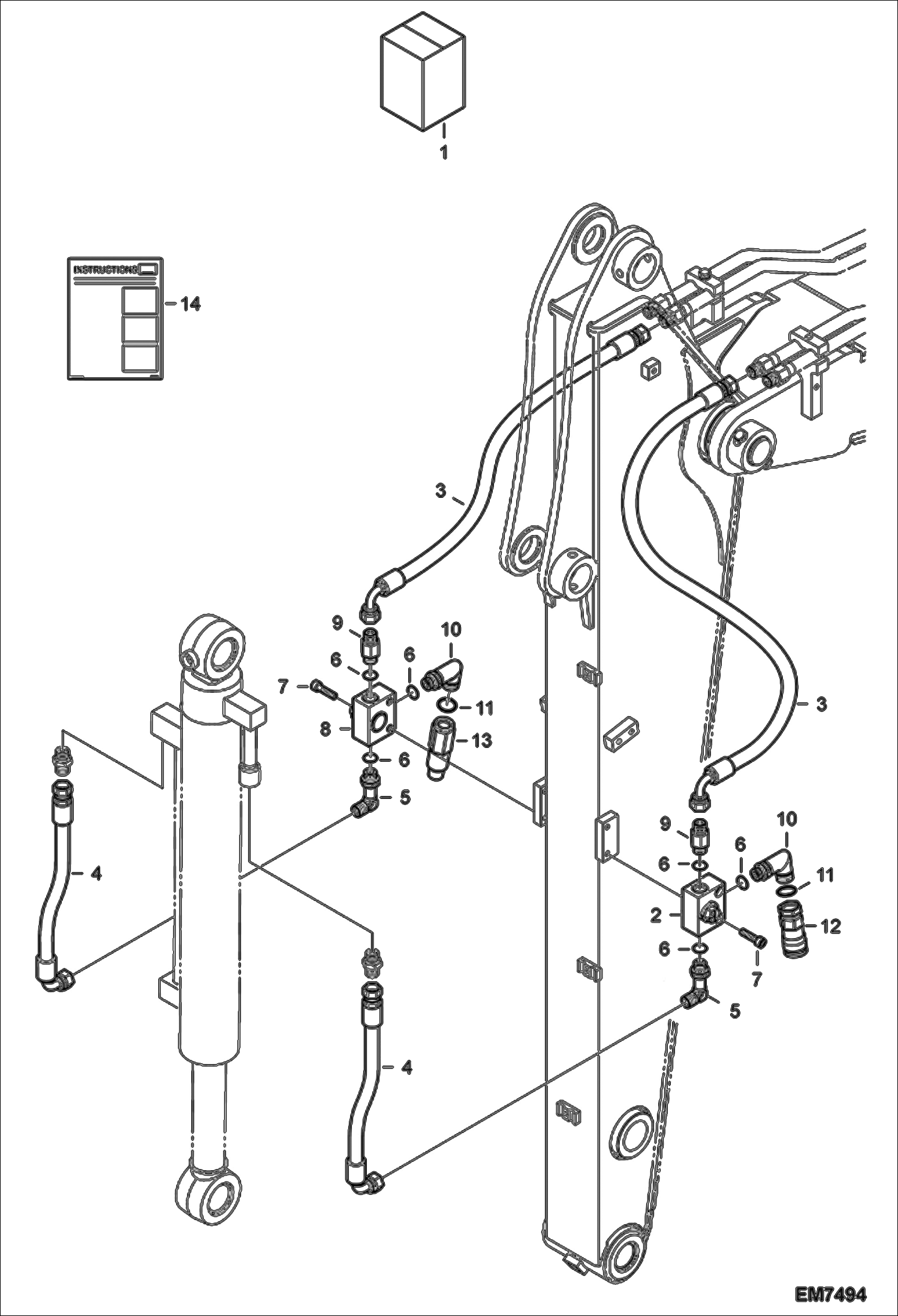 Схема запчастей Bobcat E55W - 3RD AUXILIARY HYDRAULICS KIT (Short Arm/Clamshell) ACCESSORIES & OPTIONS