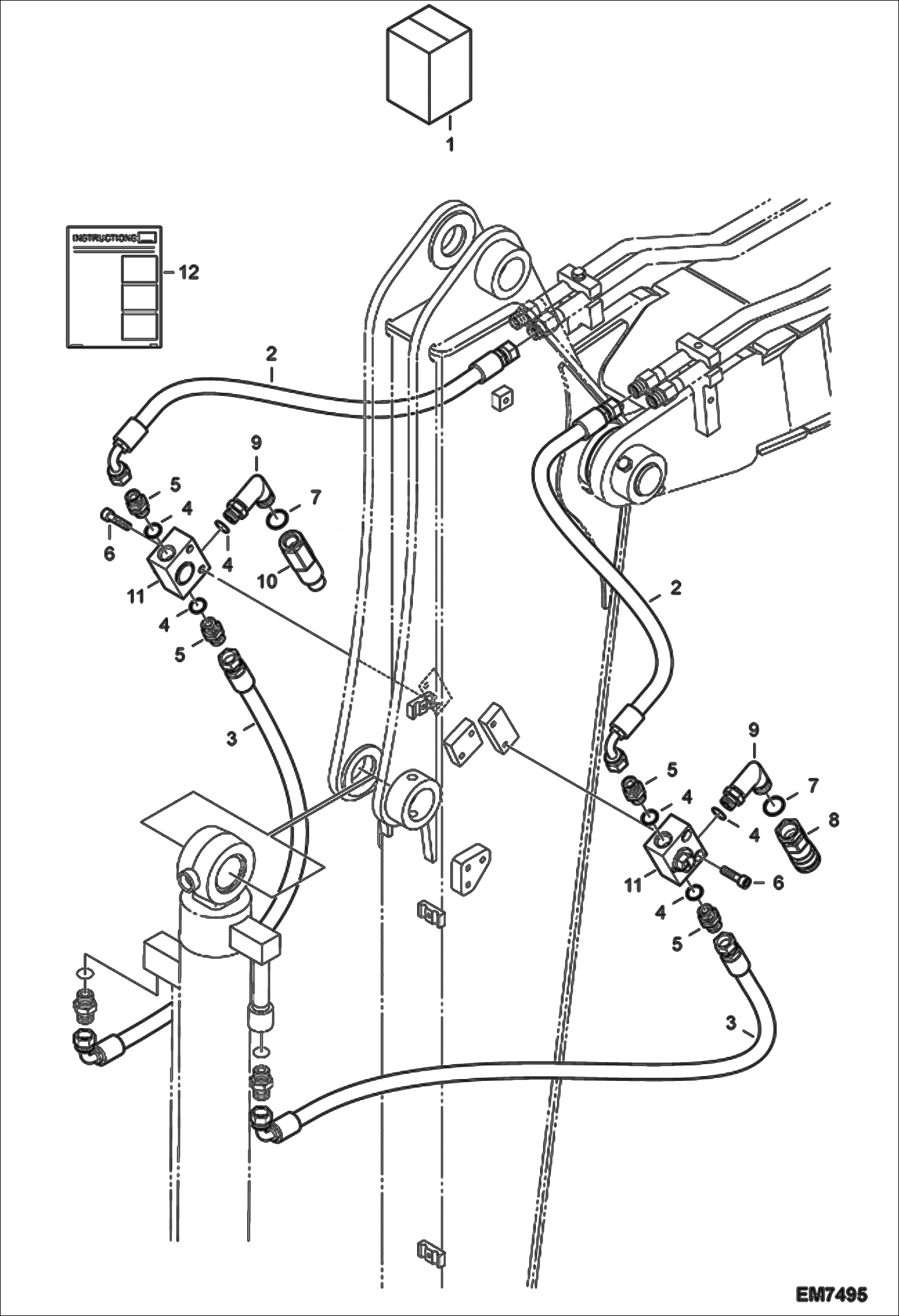 Схема запчастей Bobcat E55W - 3RD AUXILIARY HYDRAULICS KIT (Long Arm/Clamshell) ACCESSORIES & OPTIONS