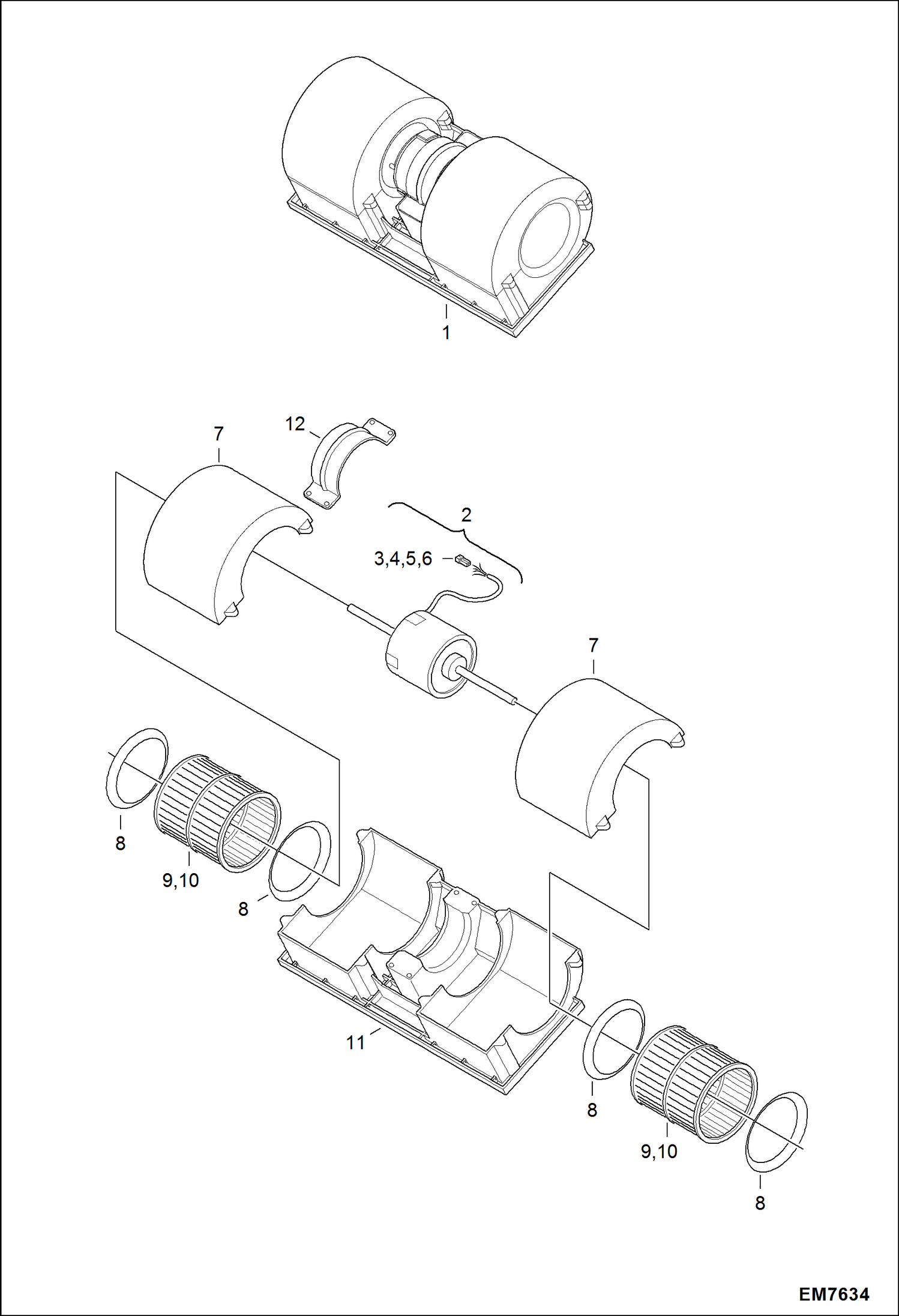 Схема запчастей Bobcat S-Series - HEATER (Blower Assembly) (Model 26-1274) ACCESSORIES & OPTIONS