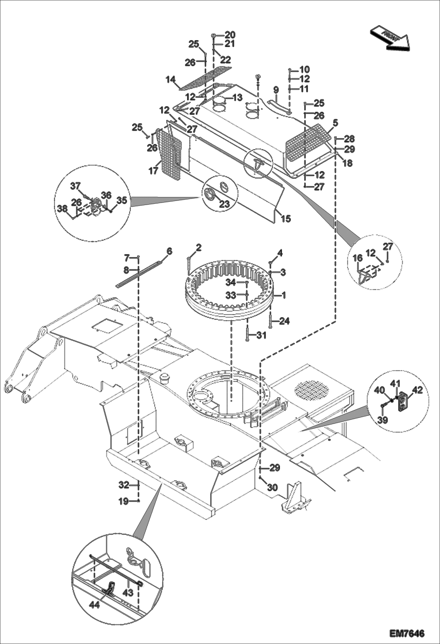 Схема запчастей Bobcat TR35160 - COWLING, SUPPORTS & BEARING (Standard Frame) UNDERCARRIAGE