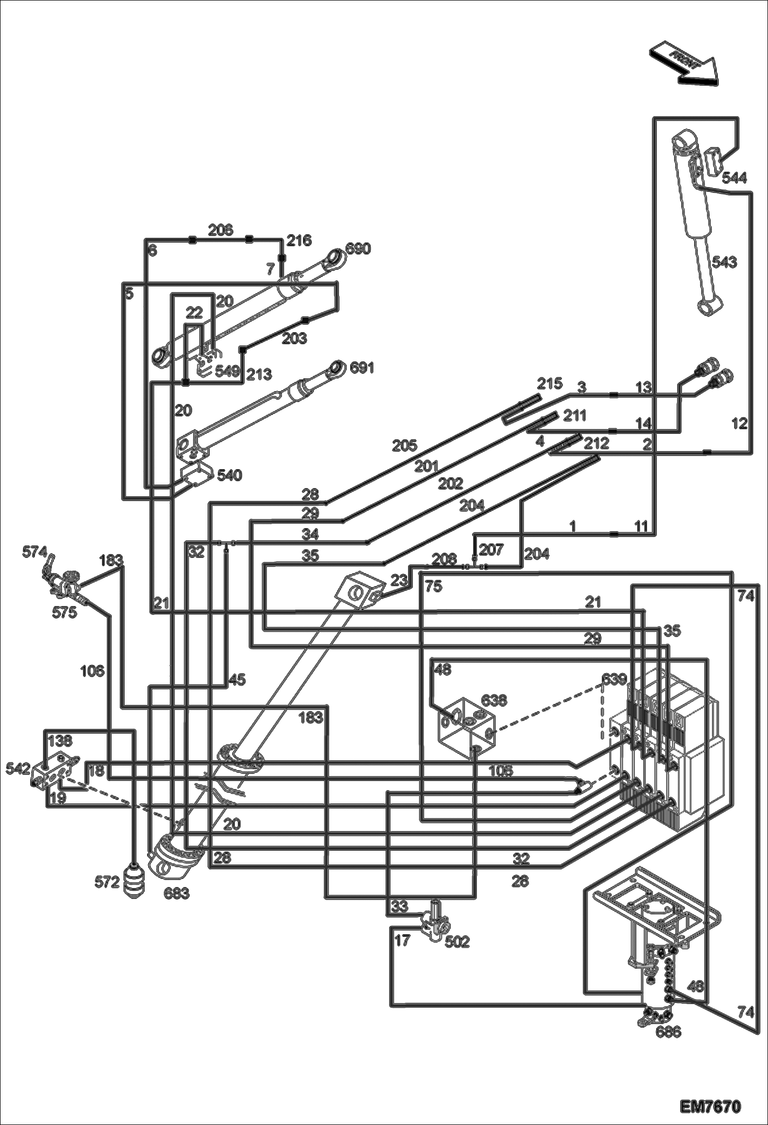 Схема запчастей Bobcat TR35160 - HYDRAULIC CIRCUITRY (Upper section) HYDRAULIC SYSTEM