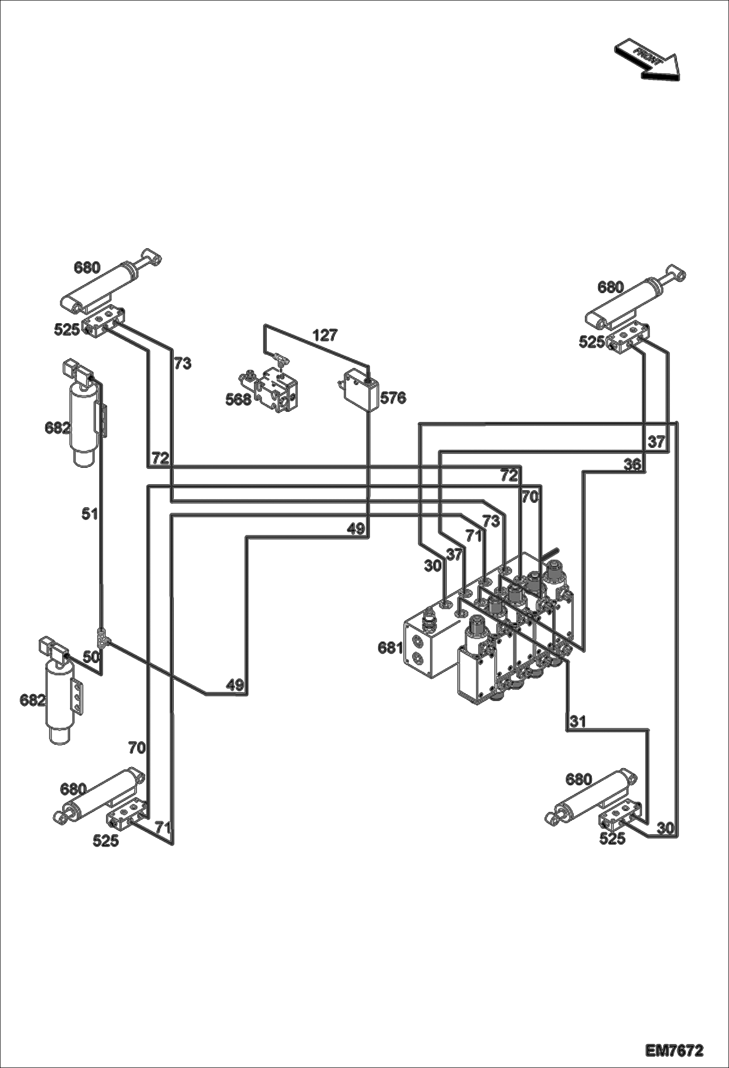 Схема запчастей Bobcat TR35160 - HYDRAULIC CIRCUITRY (Stabilizers) HYDRAULIC SYSTEM