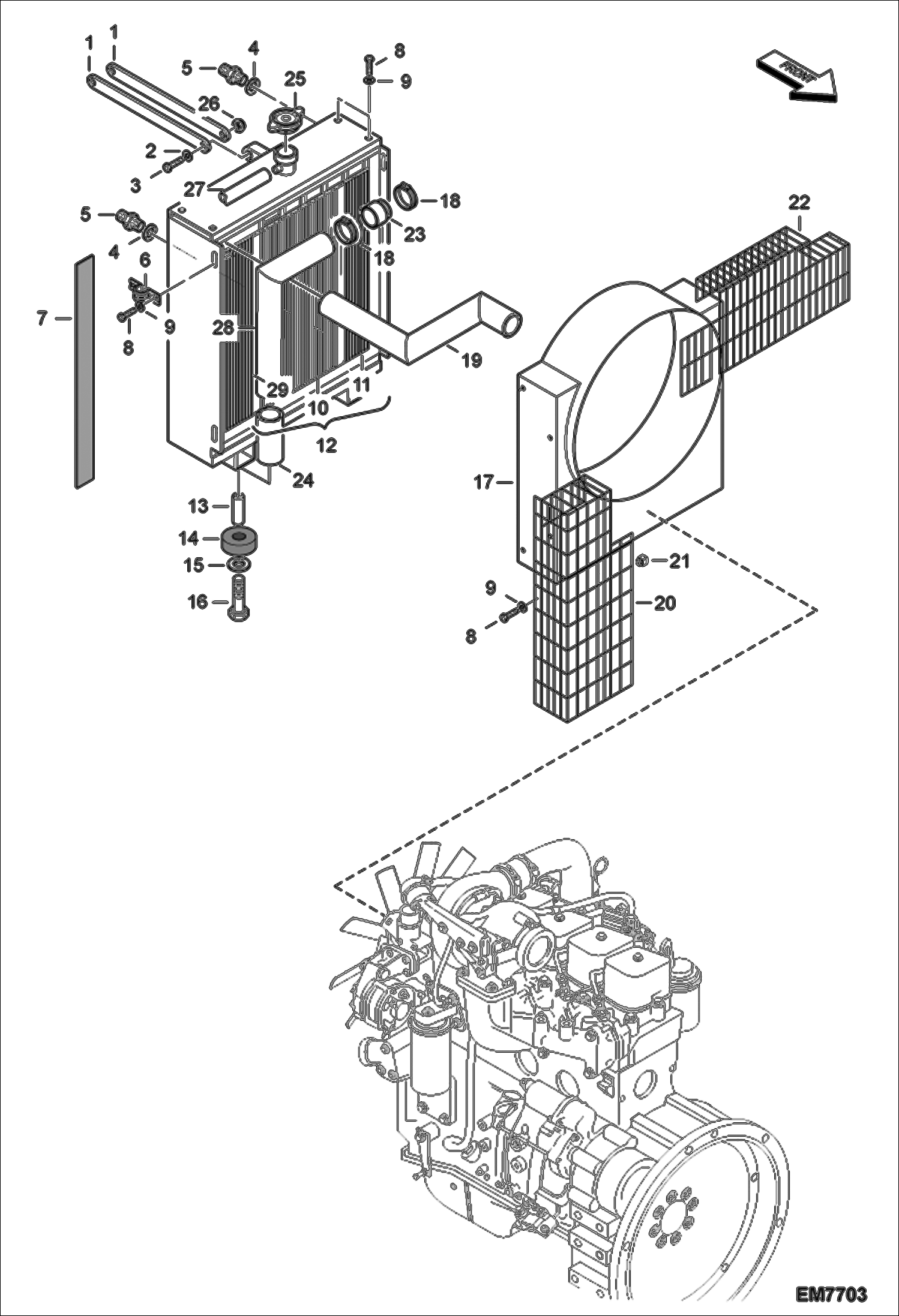 Схема запчастей Bobcat TR35160 - ENGINE & ATTACHING PARTS (Oil/Water Radiator) POWER UNIT