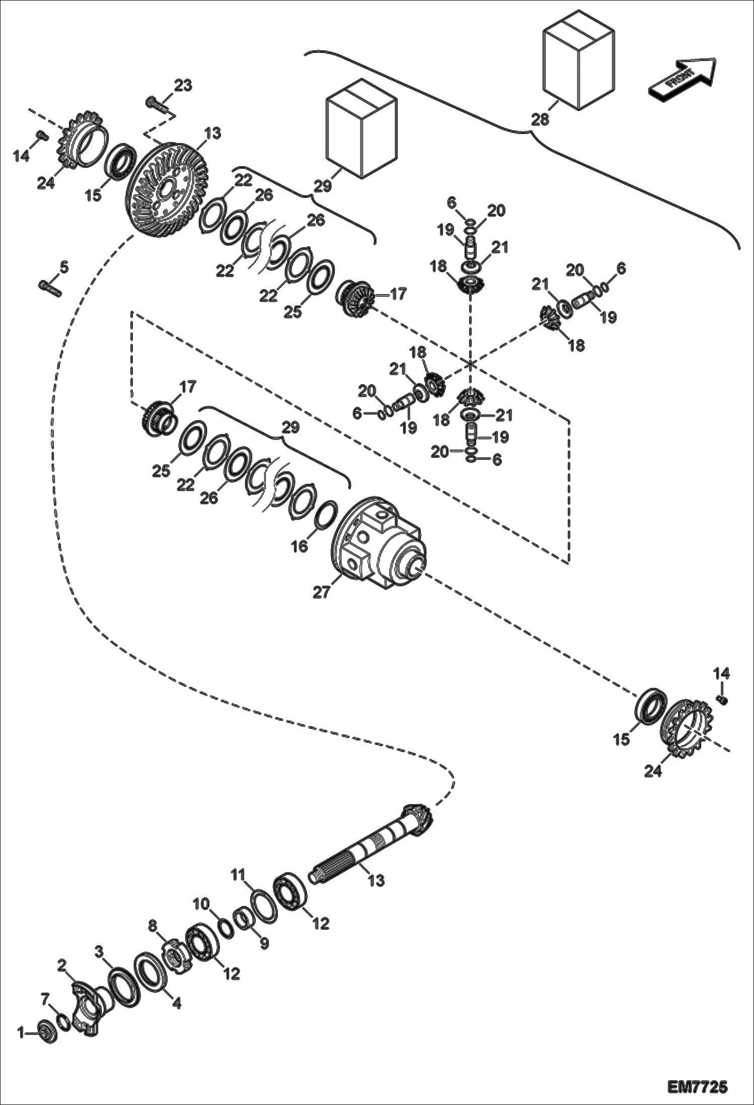 Схема запчастей Bobcat TR35160 - FRONT AXLE DIFFERENTIAL DRIVE SYSTEM