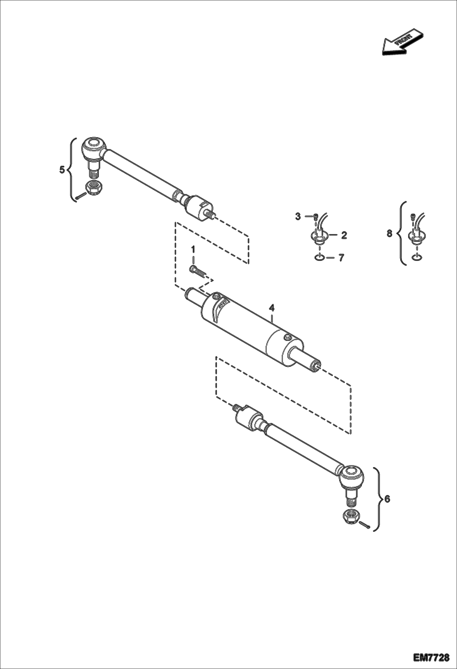 Схема запчастей Bobcat TR35160 - FRONT STEERING RODS & CYLINDER DRIVE SYSTEM