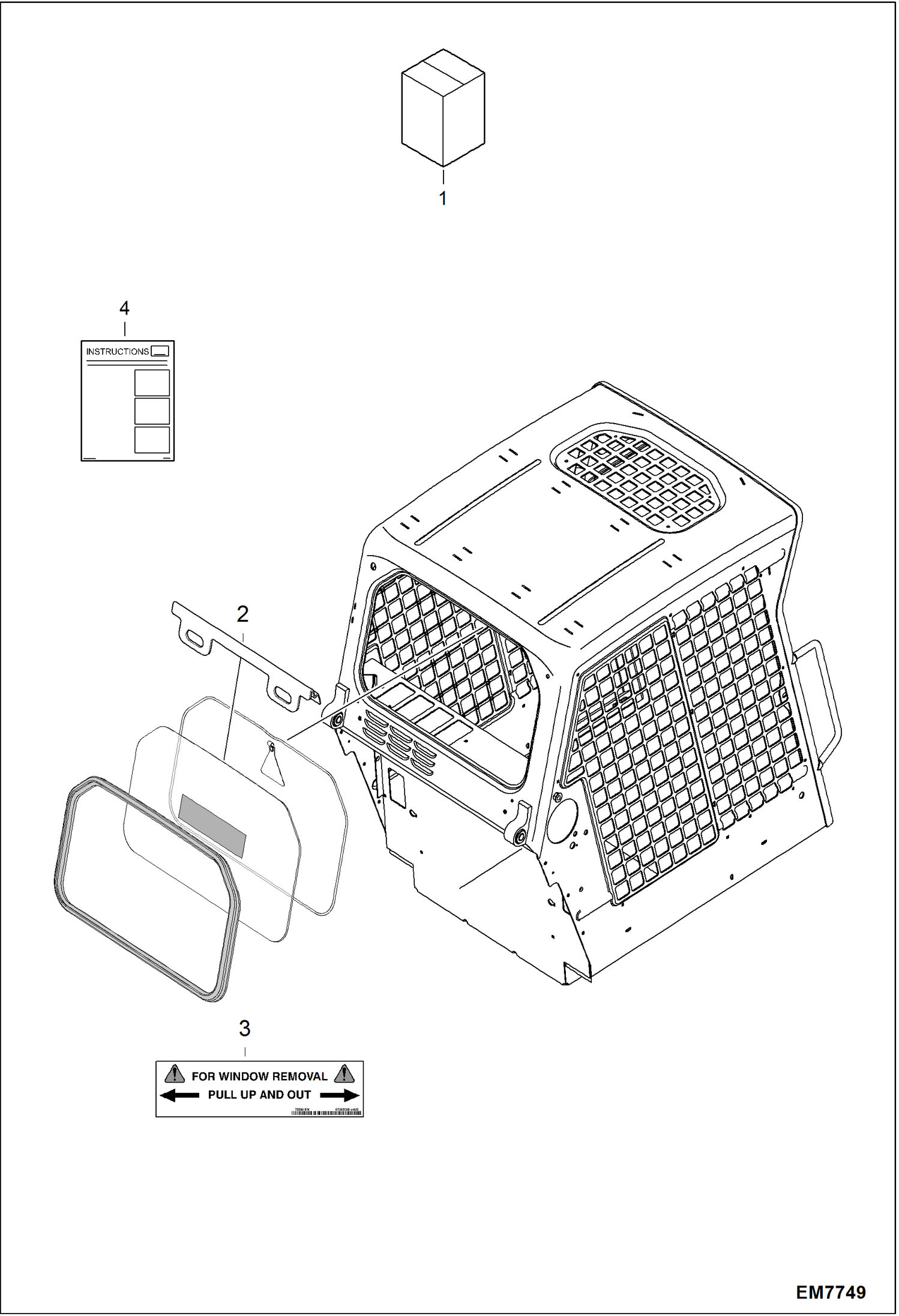 Схема запчастей Bobcat S-Series - CAB WINDOWS KIT (Rear Window Removal) ACCESSORIES & OPTIONS