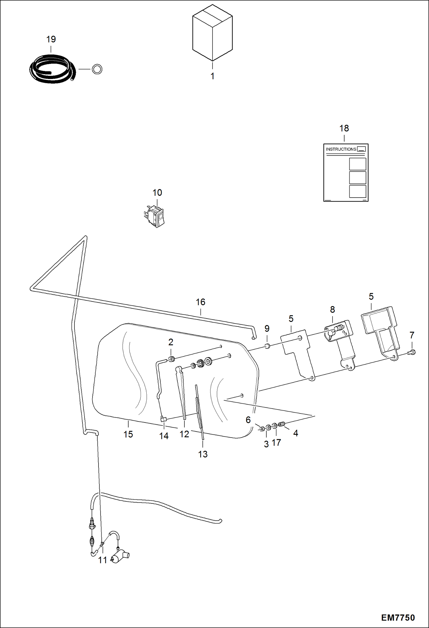 Схема запчастей Bobcat S-Series - REAR WIPER KIT ACCESSORIES & OPTIONS