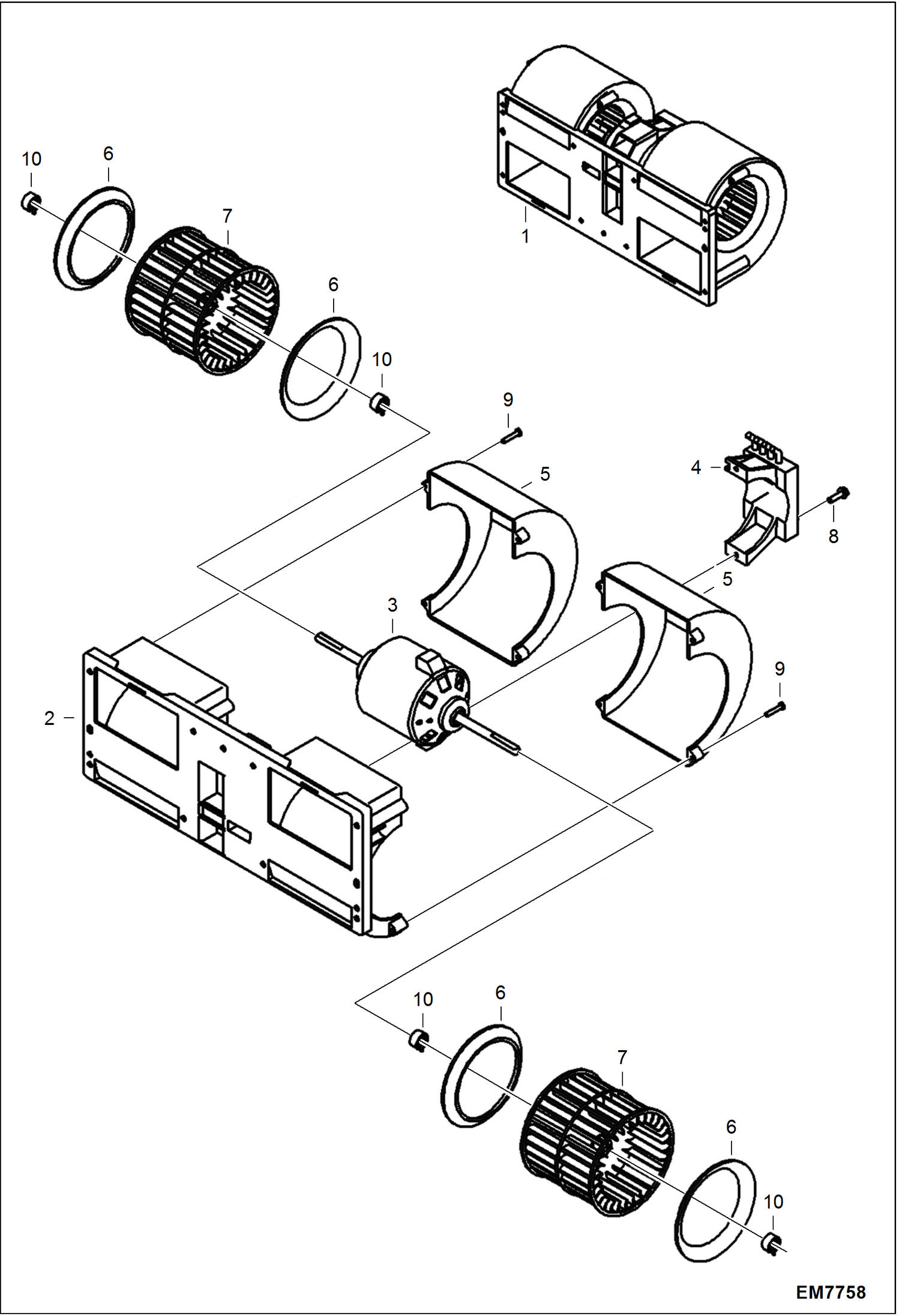 Схема запчастей Bobcat S-Series - HEATER (Blower Assembly) (Model 15-1539) ACCESSORIES & OPTIONS