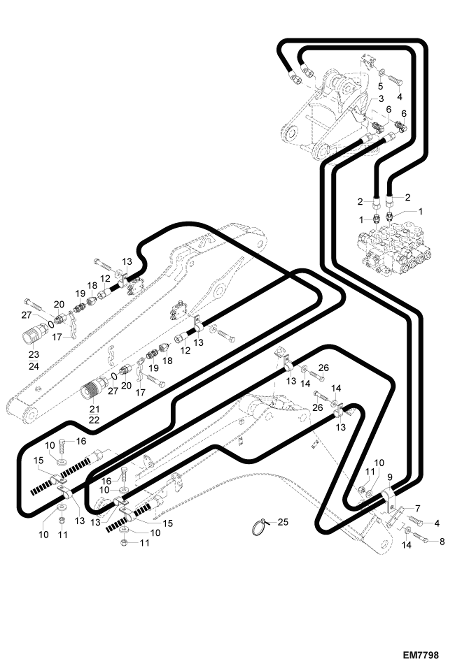 Схема запчастей Bobcat 442 - 2ND ADDITIONAL CIRCUIT - MONO BOOM HYDRAULIC SYSTEM