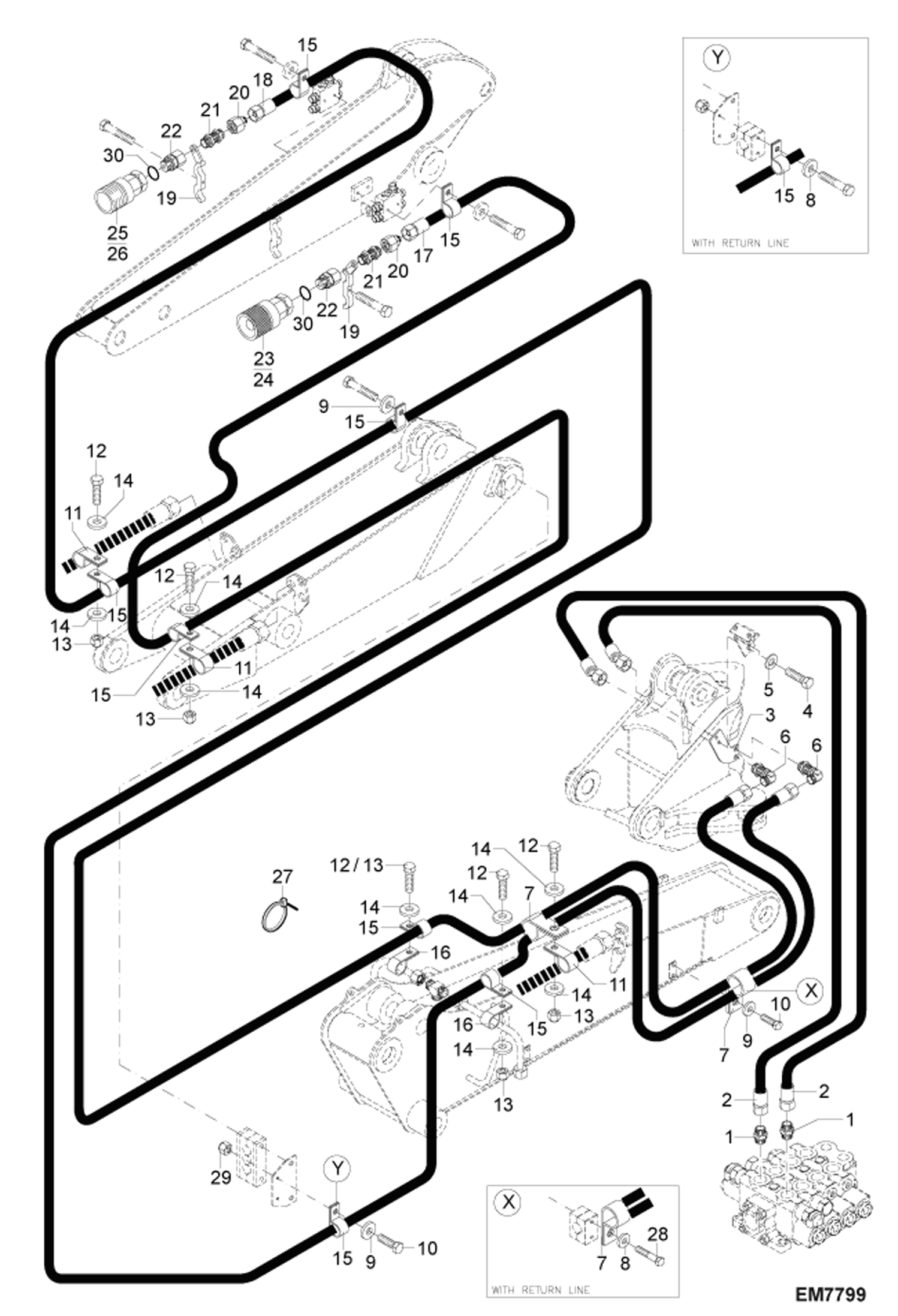 Схема запчастей Bobcat 442 - 2ND ADDITIONAL CIRCUIT - CIRCULAR HYDRAULIC SYSTEM