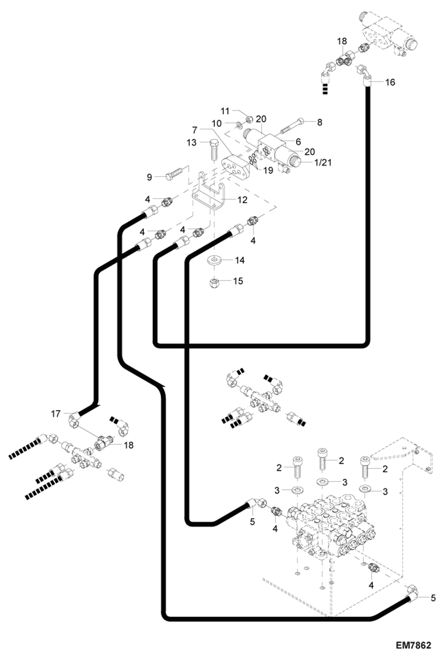 Схема запчастей Bobcat 442 - 2ND ADDITIONAL CIRCUIT - CONTROL UNIT HYDRAULIC SYSTEM