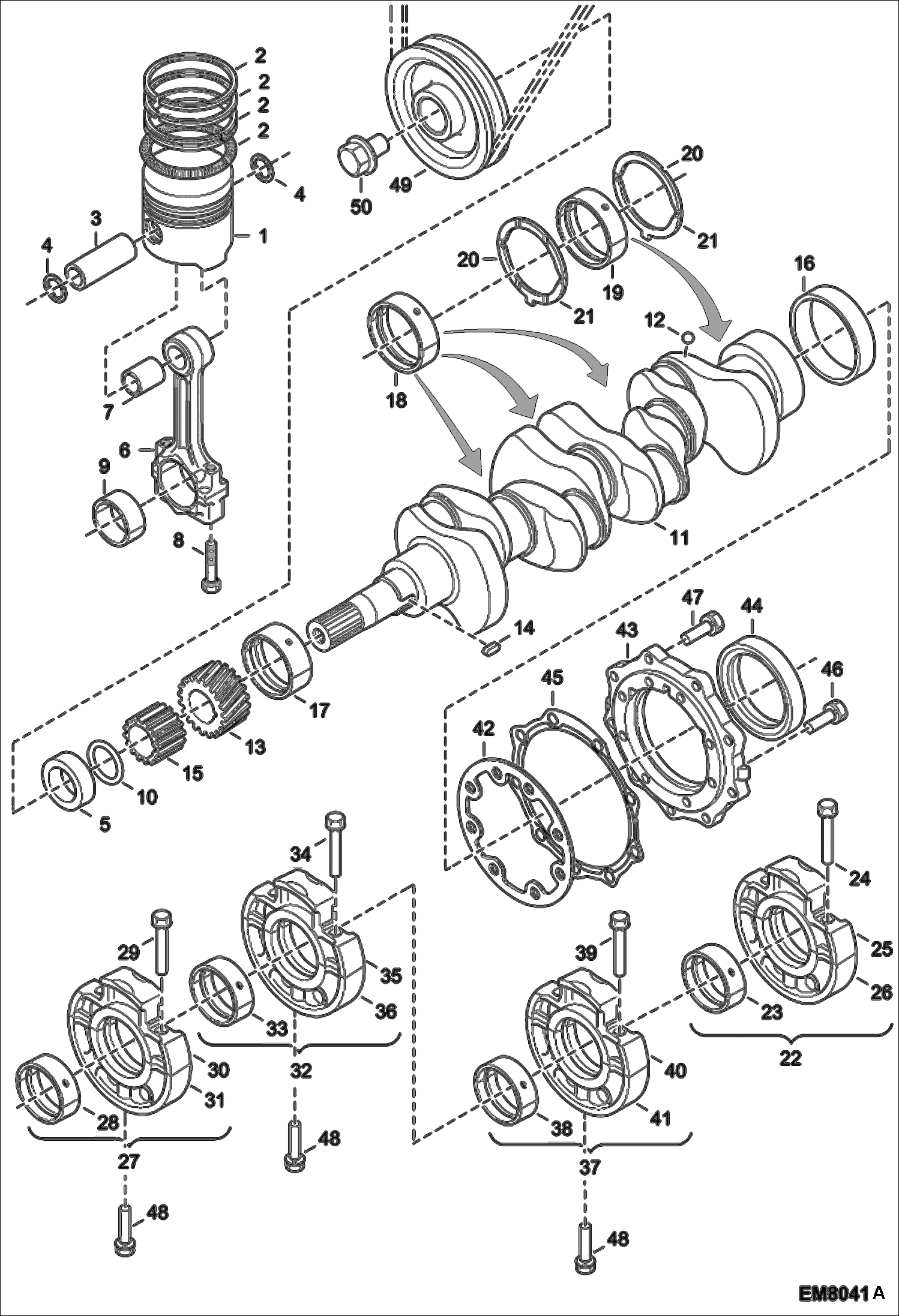 Схема запчастей Bobcat S-Series - PISTON, CRANKSHAFT & MAIN BEARING CASE REPLACEMENT ENGINE