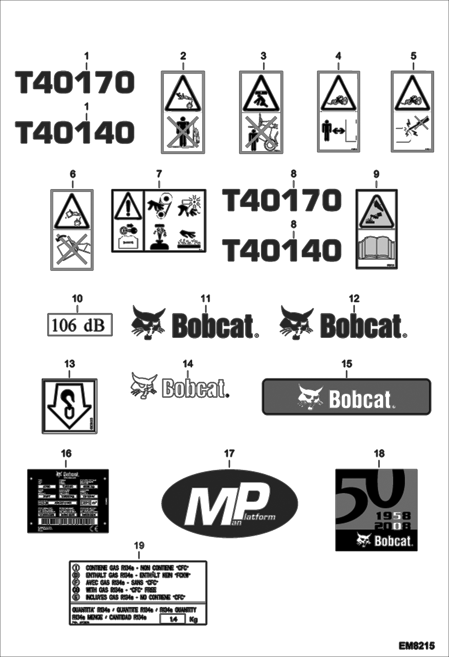 Схема запчастей Bobcat T40140 - DECALS (Outside) ACCESSORIES & OPTIONS