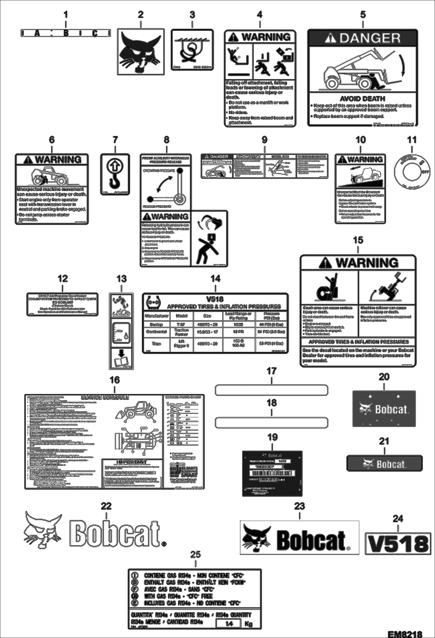 Схема запчастей Bobcat V518 - DECALS (Outside) ACCESSORIES & OPTIONS