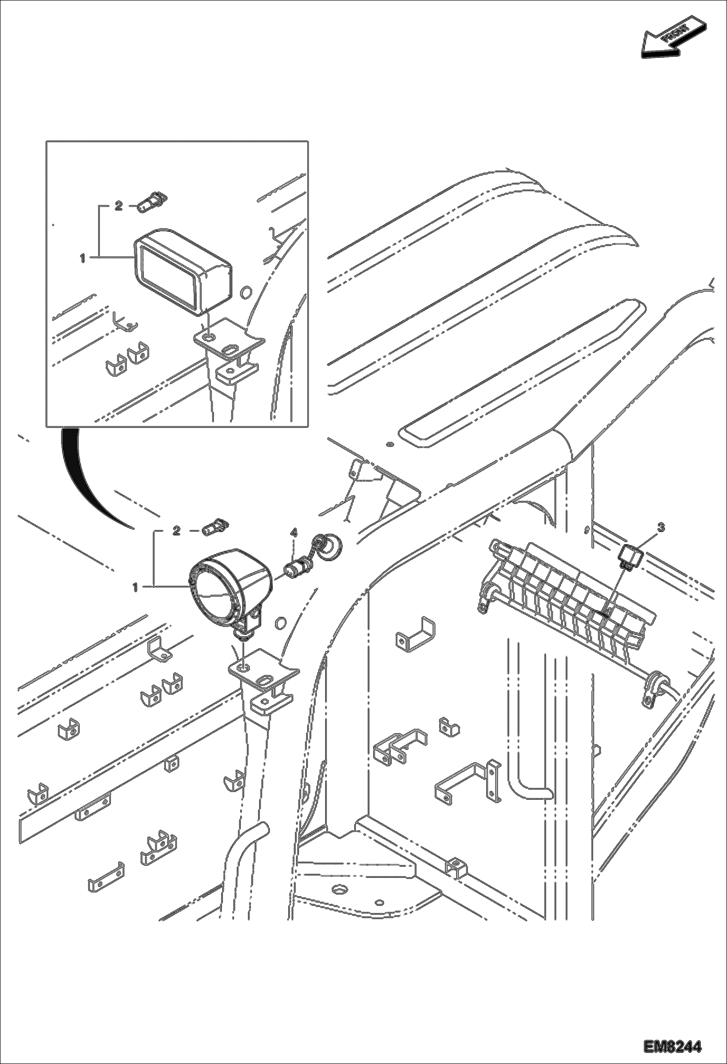 Схема запчастей Bobcat E60 - CAB WORKLIGHT MAIN FRAME