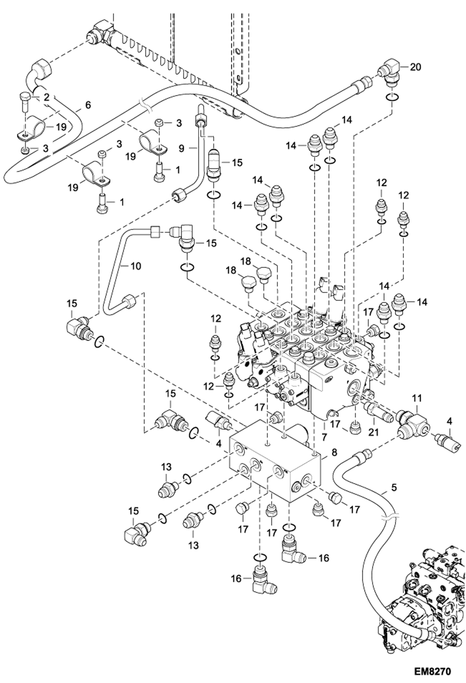 Схема запчастей Bobcat T2250 - HYDRAULIC CIRCUITRY (Control Valve) (S/N AC1915000 & Above) HYDRAULIC SYSTEM